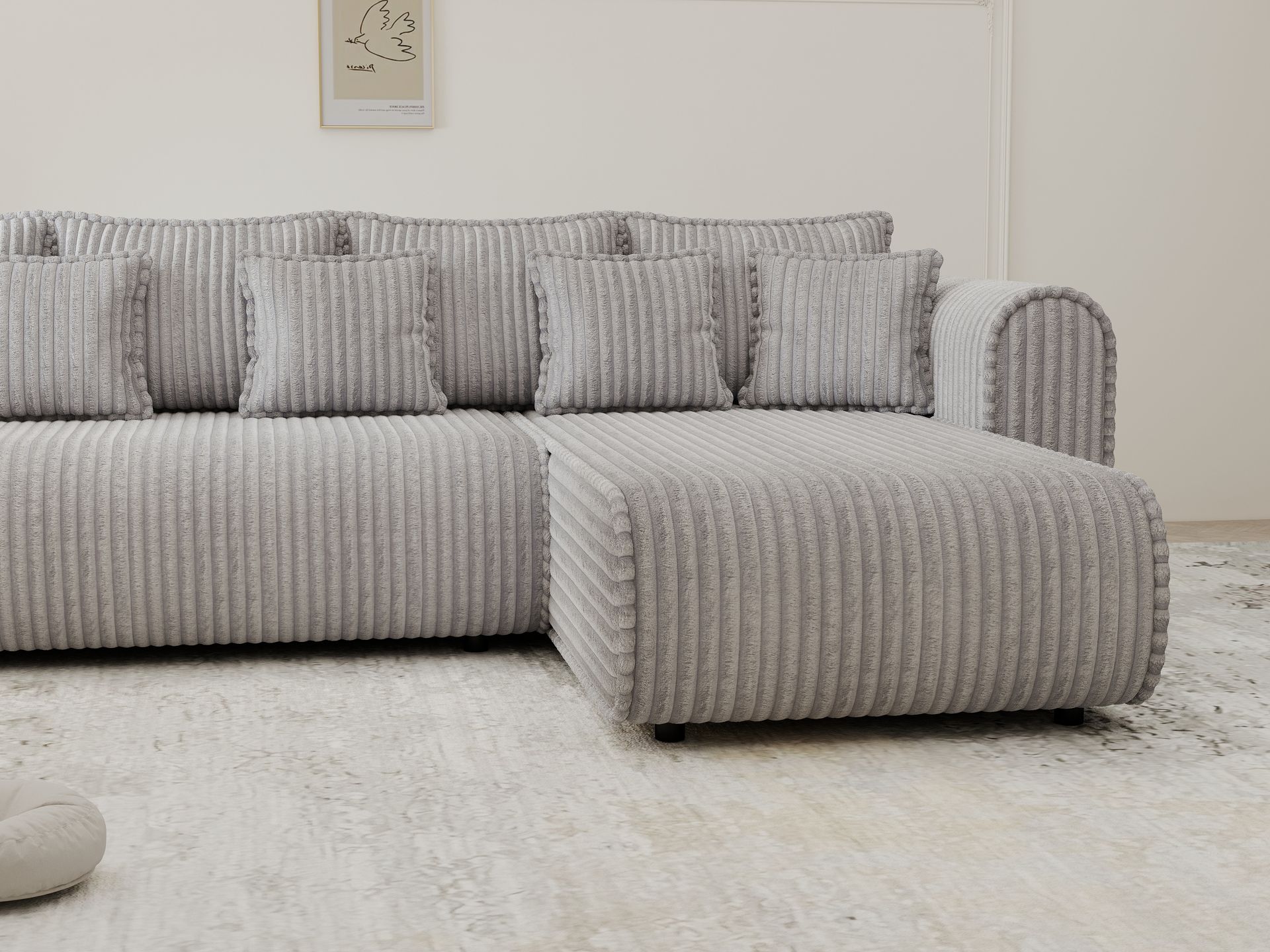 Colțar extensibil dumonde cu ladă de depozitare si sezut confortabil din spuma high-density, Monaco XL Tilia Dove II 340x185 cm