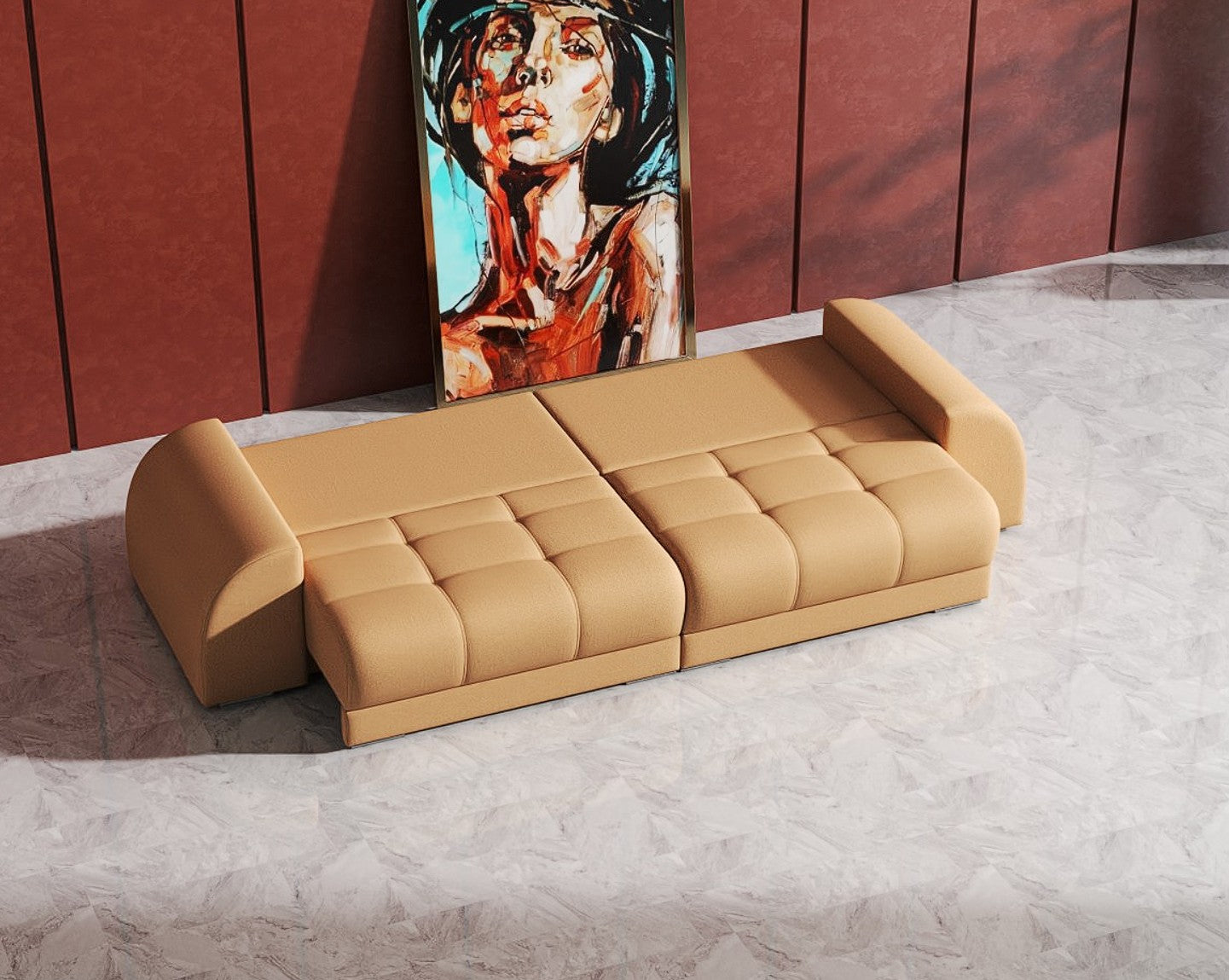 Canapea extensibilă dumonde cu 2 lăzi de depozitare si sezut confortabil din spuma HR, Big Sofa Verona Enjoy Lux Mango 310x100 cm Fabrica