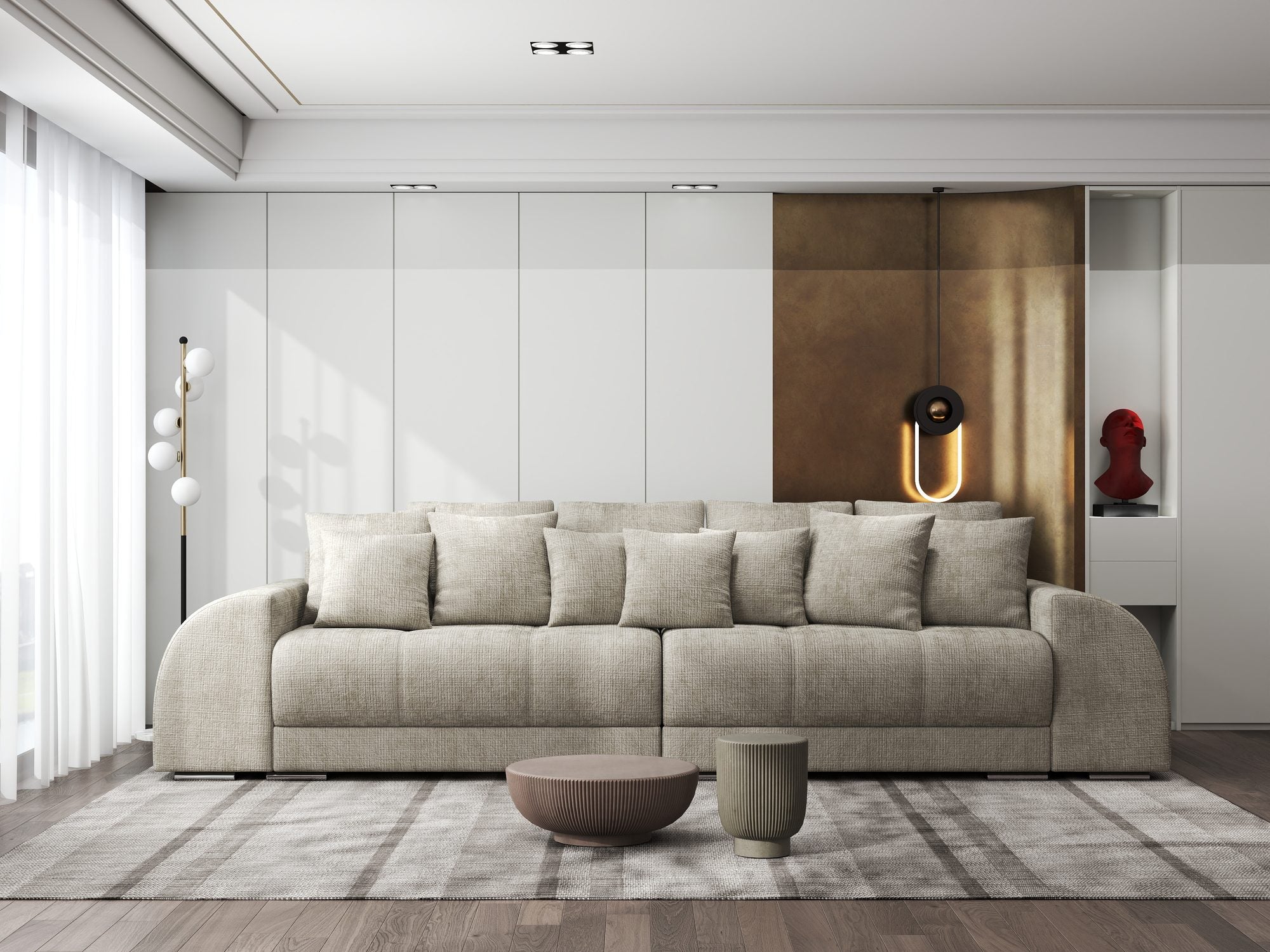 Canapea extensibilă dumonde cu 2 lăzi de depozitare si sezut confortabil din spuma high-density, Verona Cremona Bej 14 310x100 cm