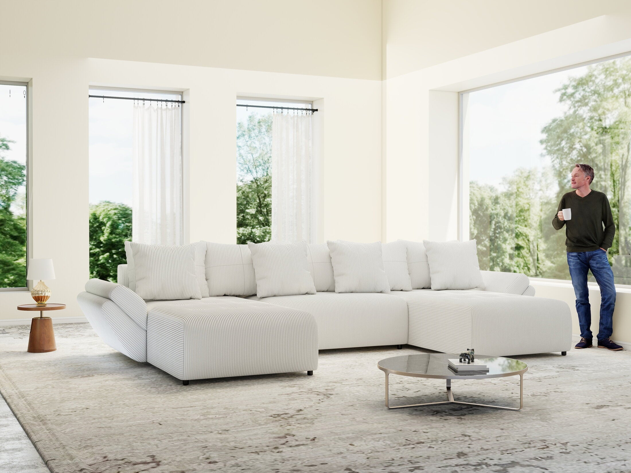 Colțar extensibil dumonde cu ladă de depozitare si sezut confortabil din spuma HR, Berlin U Zoom Grey 380x180 cm