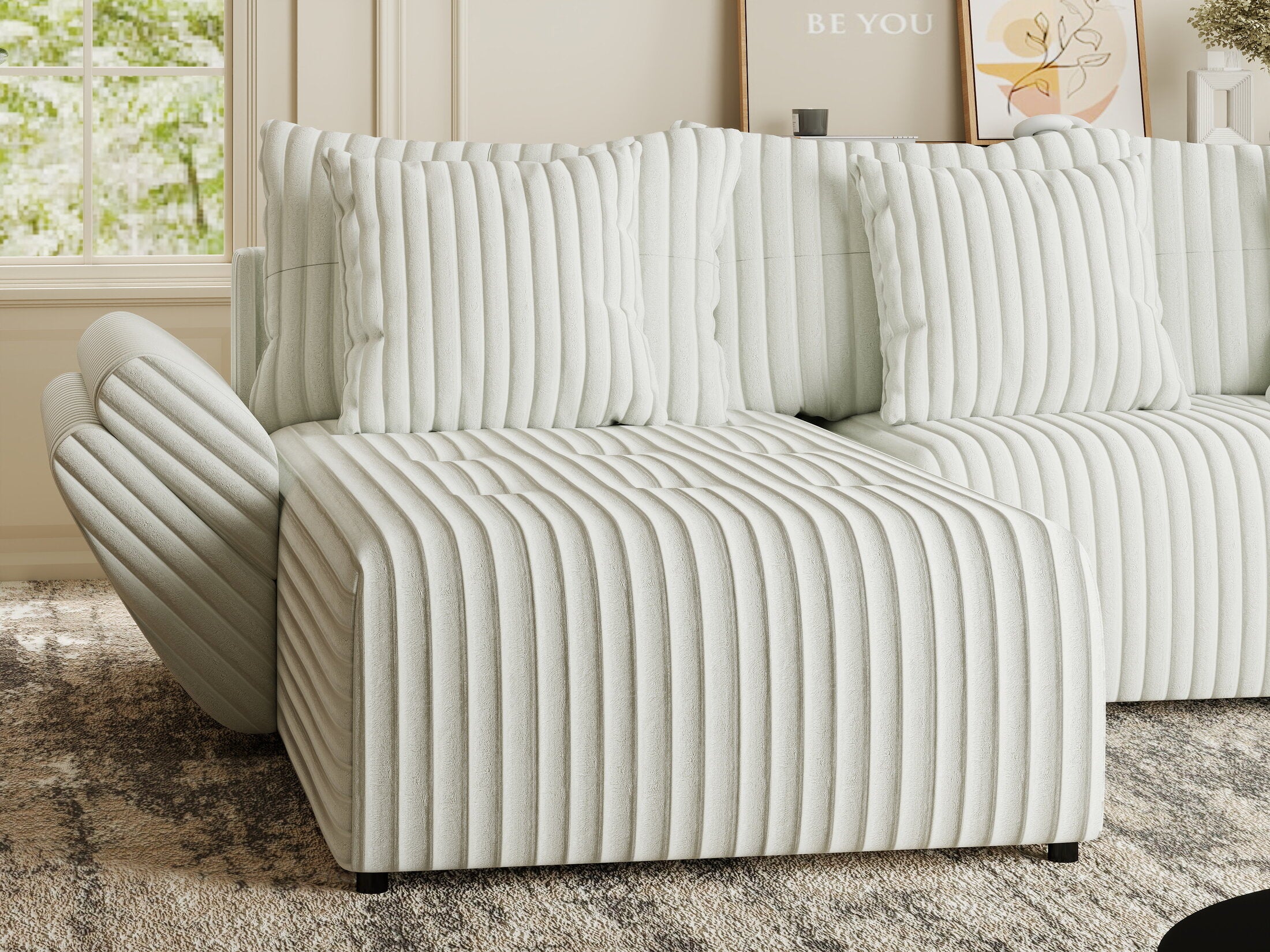 Colțar extensibil dumonde cu ladă de depozitare si sezut confortabil din spuma HR, Berlin Ambience Alb 280x185 cm