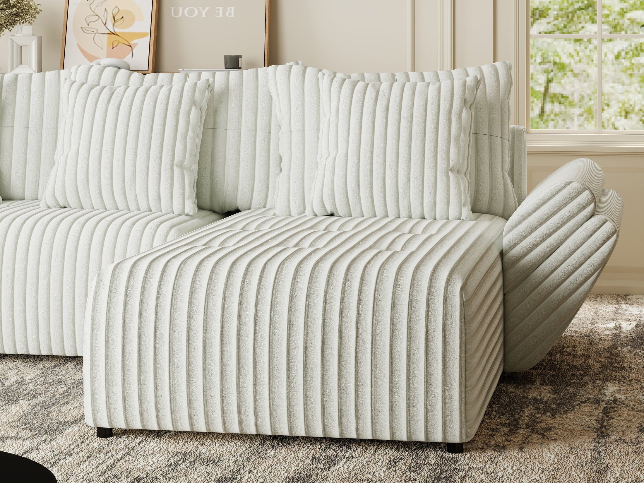 Colțar extensibil dumonde cu ladă de depozitare si sezut confortabil din spuma HR, Berlin Ambience Alb 280x185 cm II