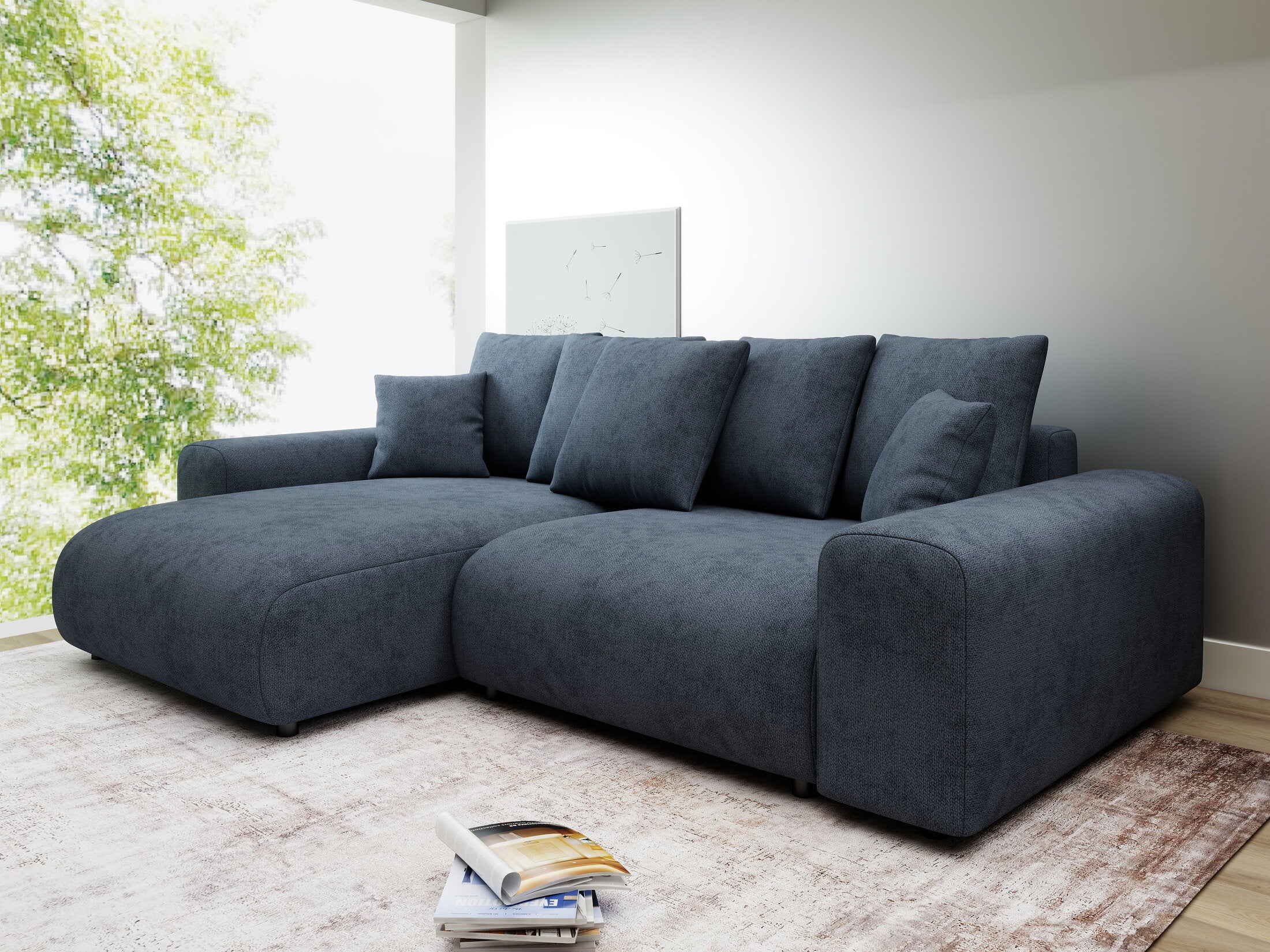 Colțar extensibil dumonde cu ladă de depozitare și șezut confortabil din spumă HR, Luma Enjoy Antracit 255x168 cm