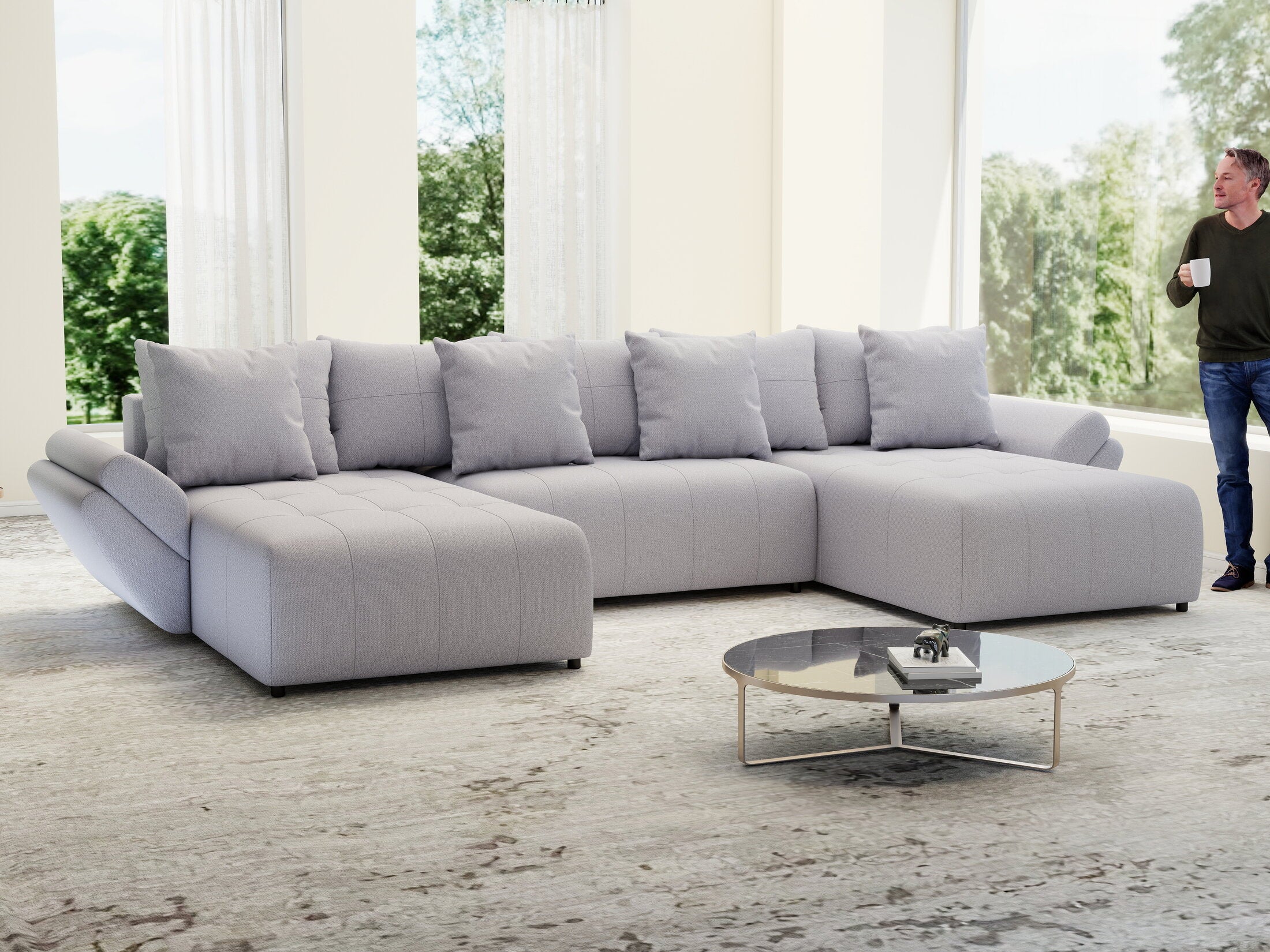 Colțar extensibil dumonde cu ladă de depozitare si sezut confortabil din spuma HR, Berlin U Enjoy Gri 380x180 cm