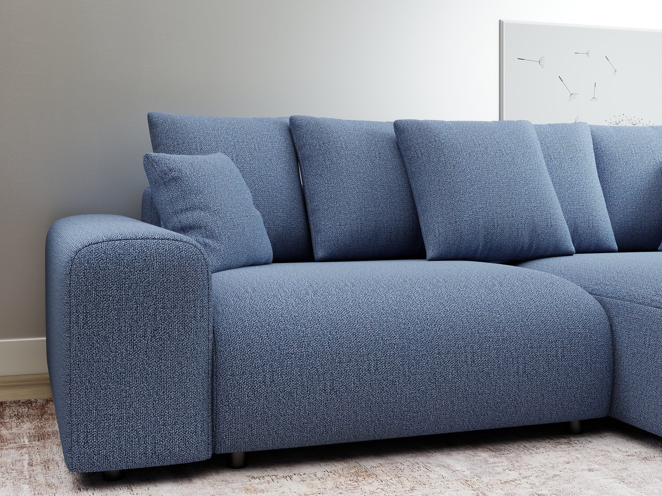 Colțar extensibil dumonde cu ladă de depozitare și șezut confortabil din spumă HR, Luma Enjoy Albastru 255x168 cm II