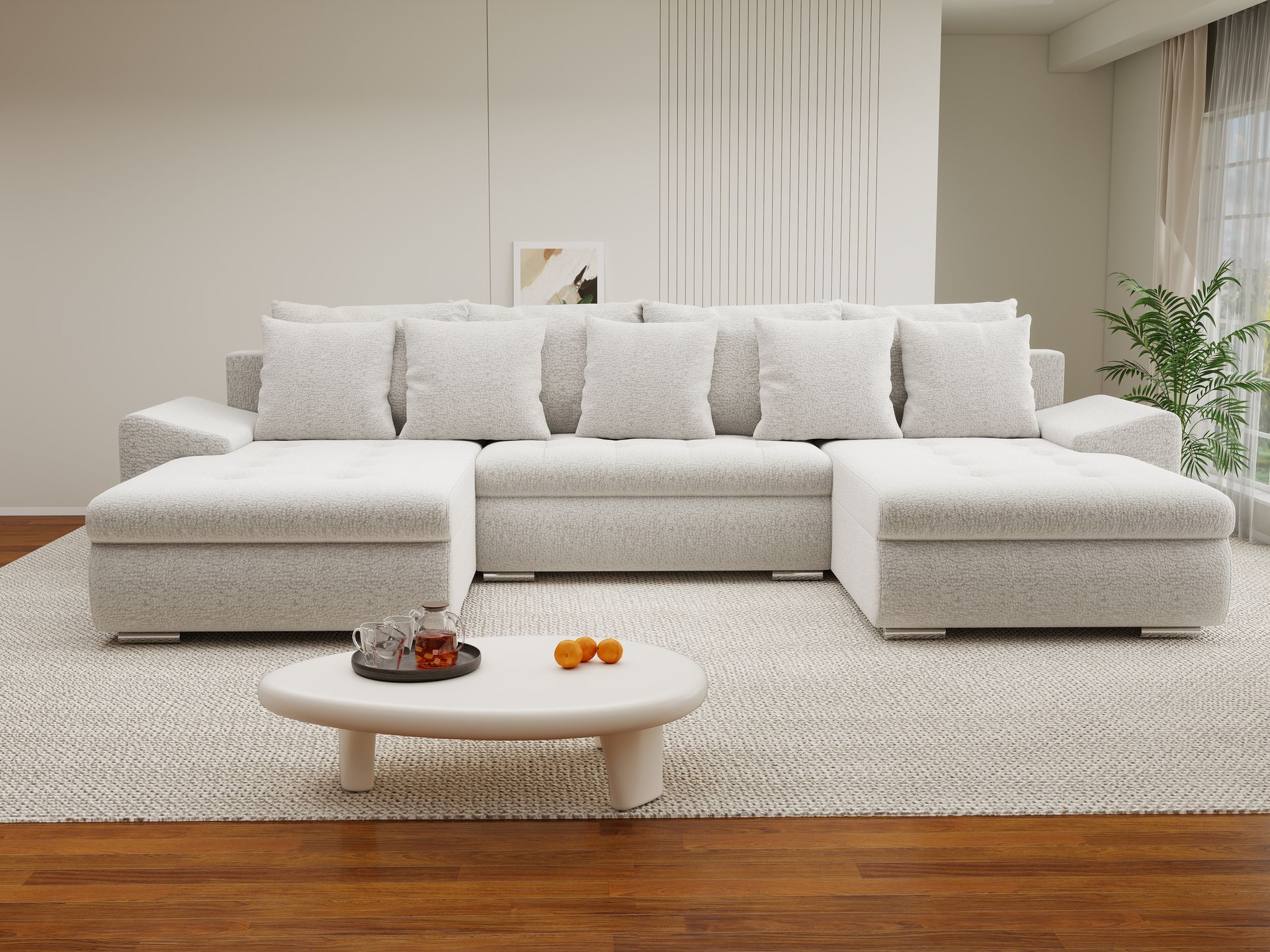 Colțar extensibil dumonde cu ladă de depozitare si sezut confortabil din spuma high-density, Leonardo U Jaguar Gri 19 360x185 cm