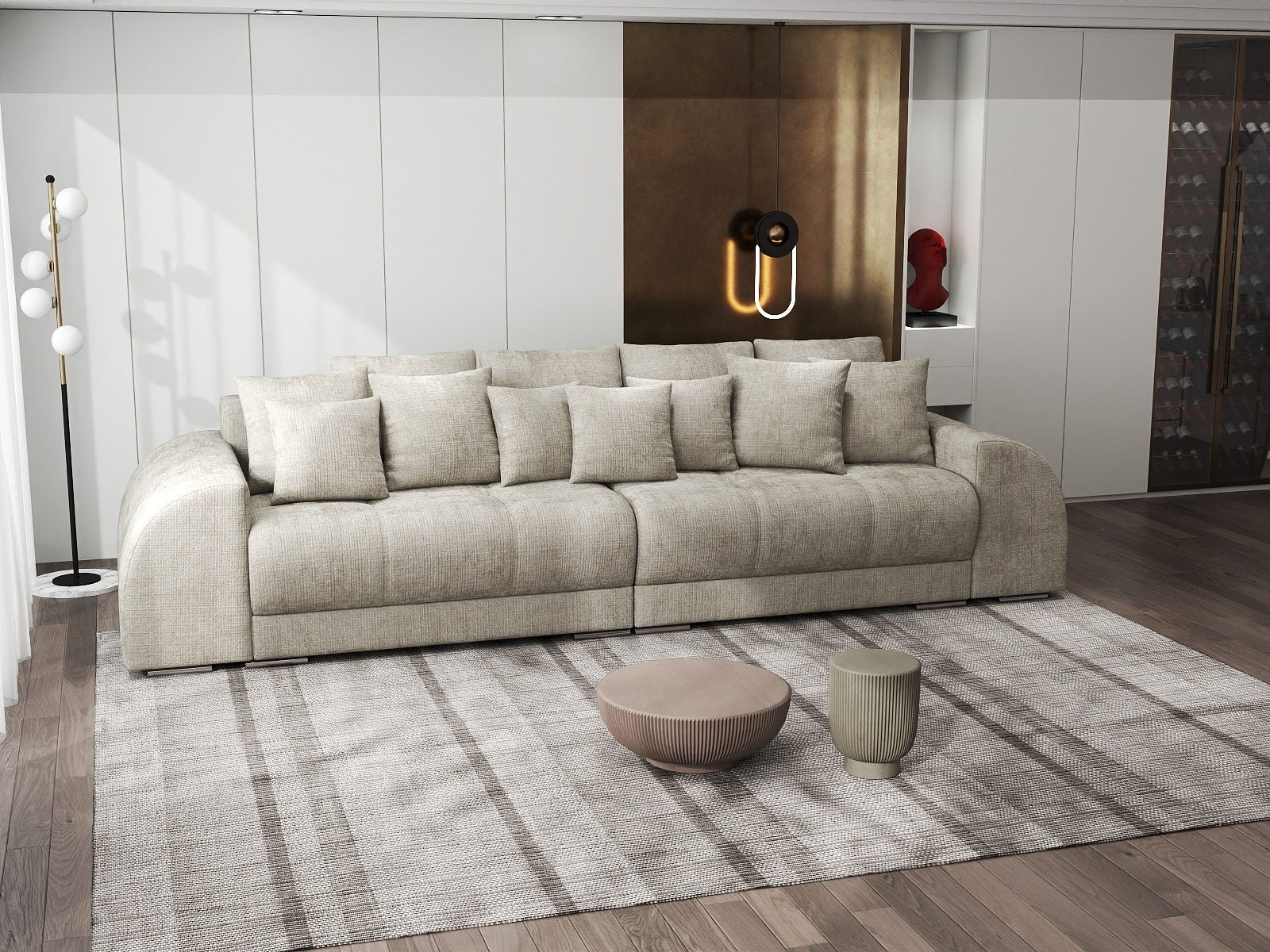 Canapea extensibilă dumonde cu 2 lăzi de depozitare si sezut confortabil din spuma high-density, Verona Cremona Bej 14 310x100 cm