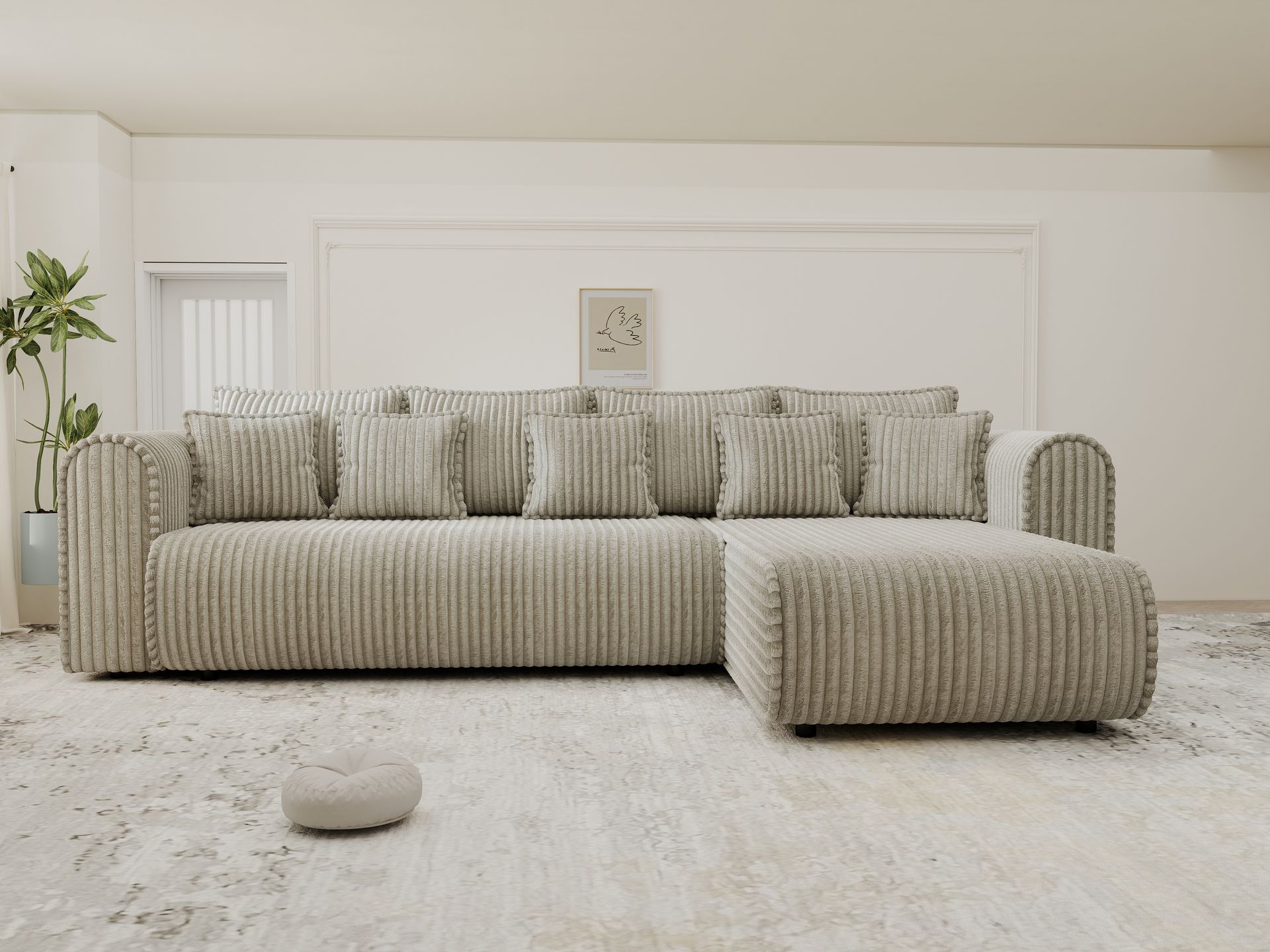 Colțar extensibil dumonde cu ladă de depozitare si sezut confortabil din spuma high-density, Monaco XL Tilia Capucino II 340x185 cm