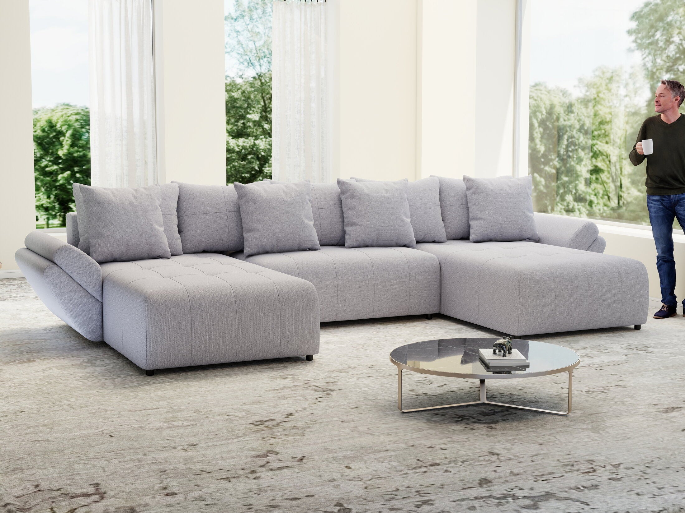 Colțar extensibil dumonde cu ladă de depozitare si sezut confortabil din spuma HR, Berlin U Enjoy Gri 380x180 cm