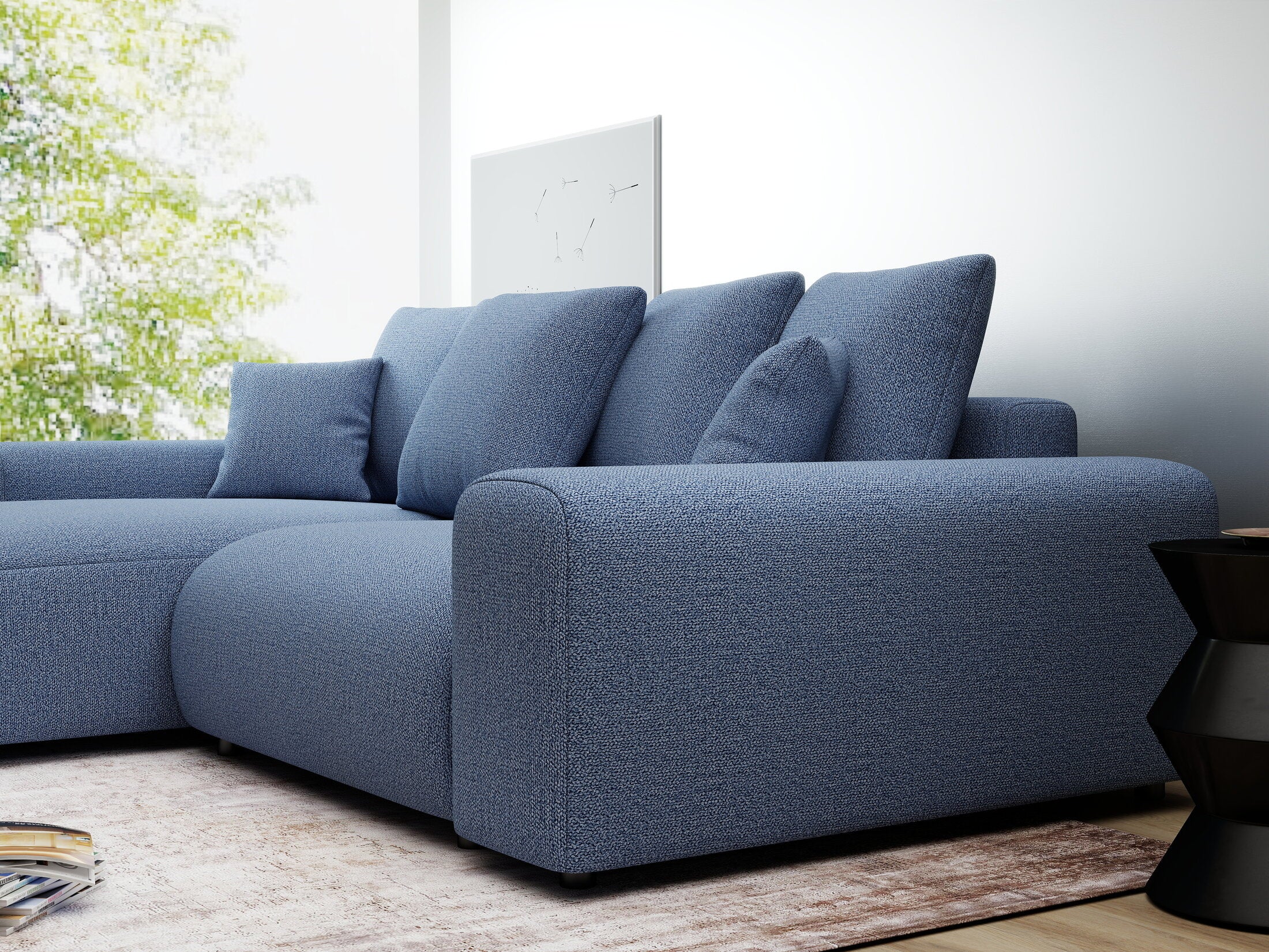 Colțar extensibil dumonde cu ladă de depozitare și șezut confortabil din spumă HR, Luma Enjoy Albastru 255x168 cm