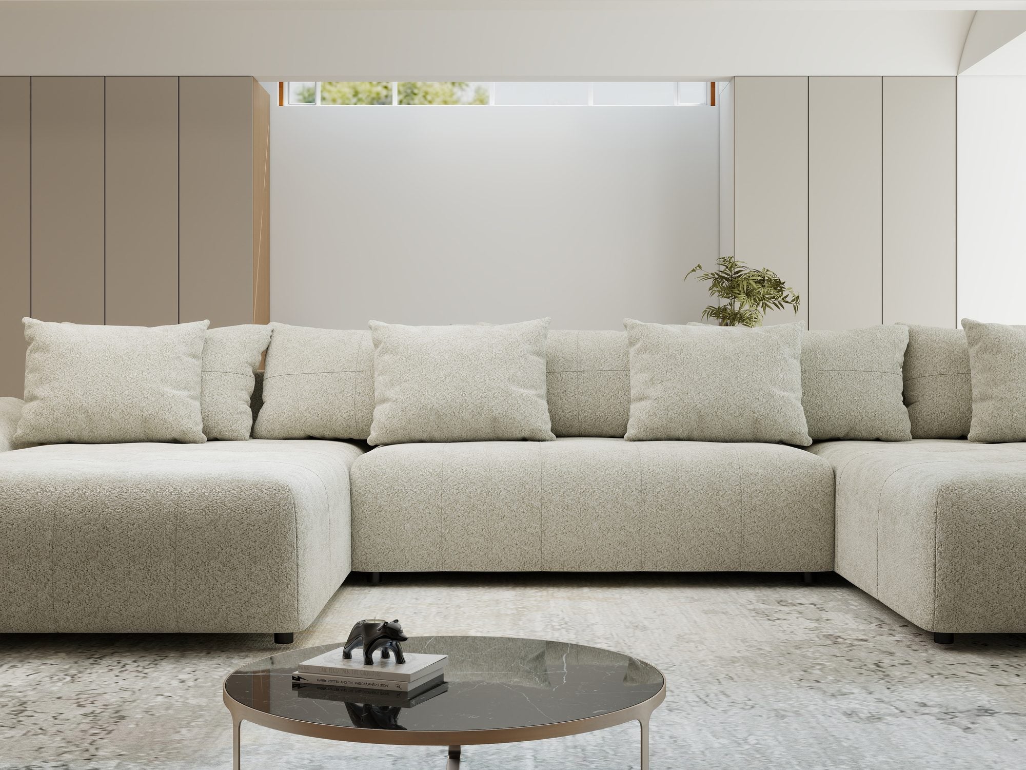 Colțar extensibil dumonde cu ladă de depozitare si sezut confortabil din spuma high-density, Berlin U Arena Bej 20 380x180 cm
