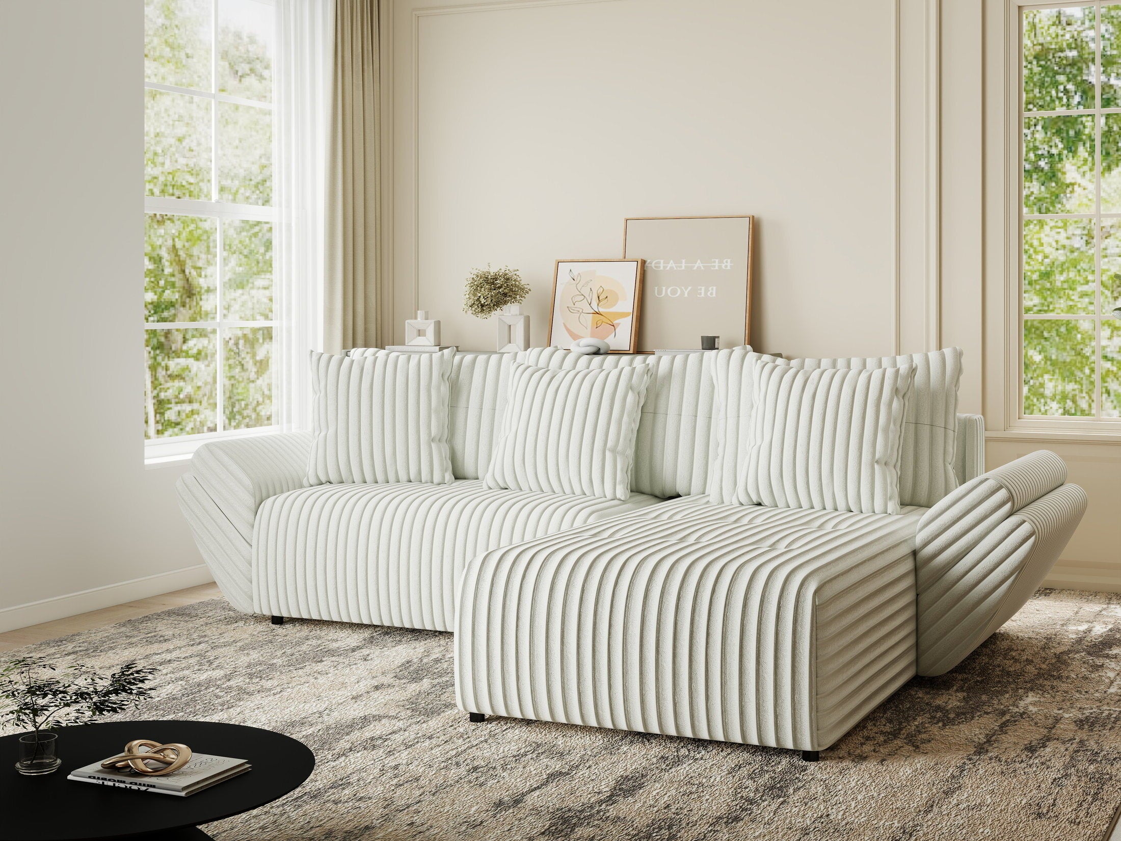 Colțar extensibil dumonde cu ladă de depozitare si sezut confortabil din spuma HR, Berlin Ambience Alb 280x185 cm II