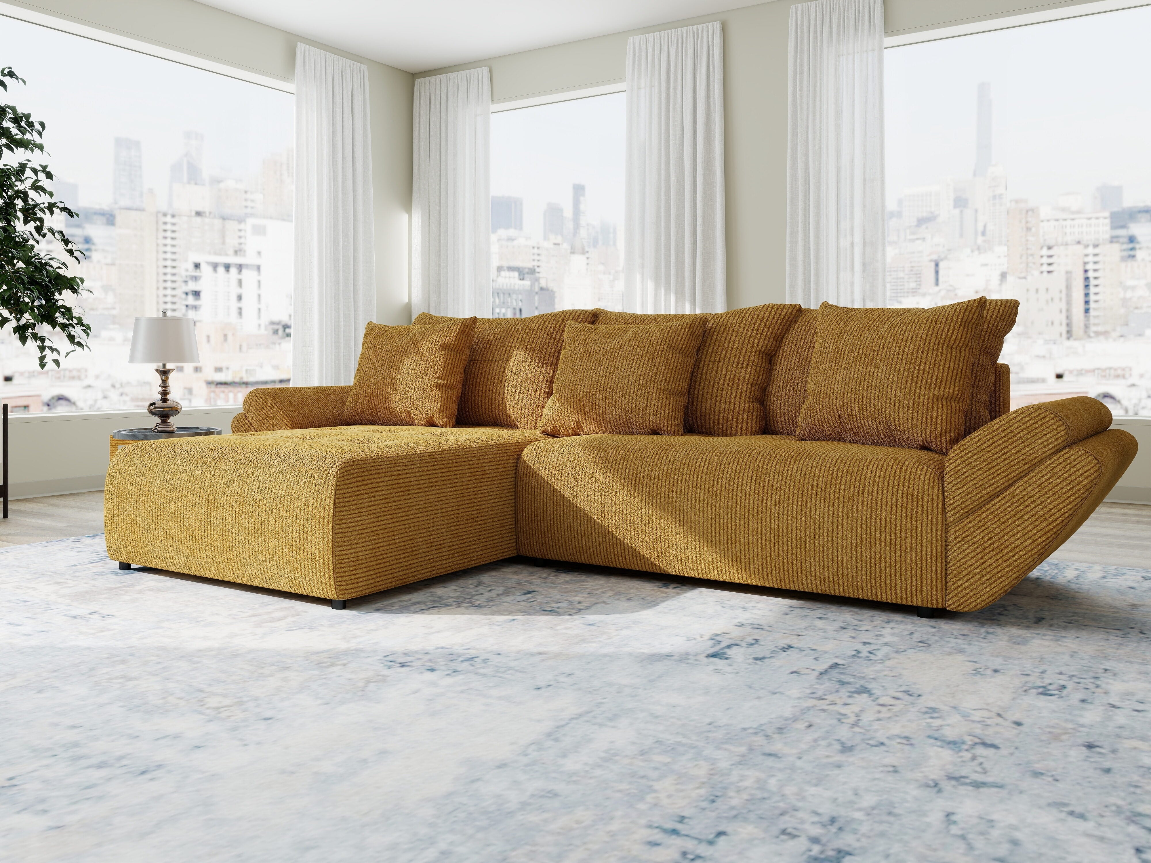 Colțar extensibil dumonde cu ladă de depozitare si sezut confortabil din spuma HR, Berlin Zoom Mustrar 280x185 cm