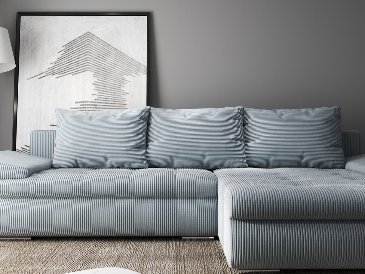 Colțar extensibil dumonde cu ladă de depozitare si sezut confortabil din spuma HR, Leonardo Zoom Gri Mint 255x193 cm II