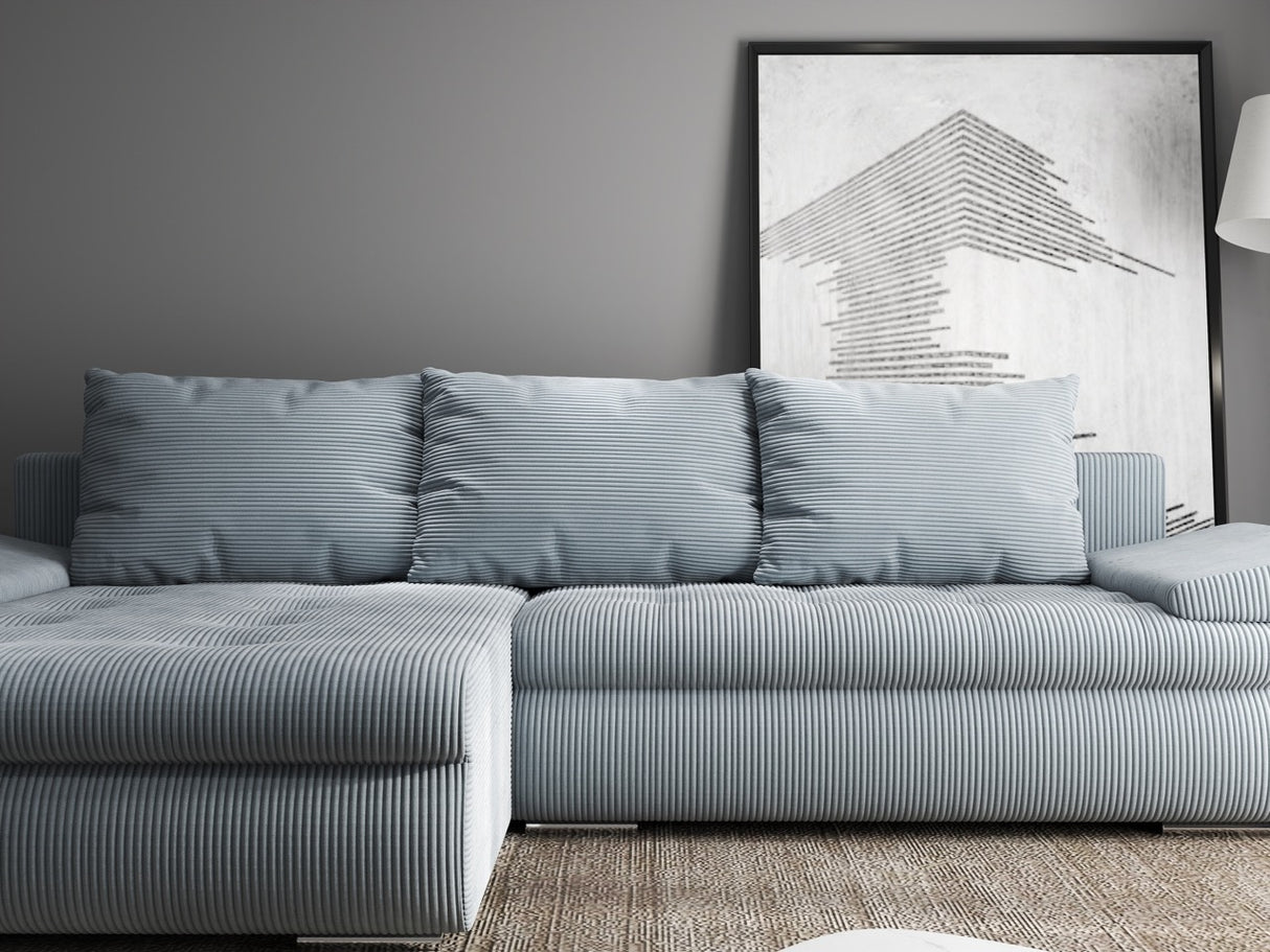 Colțar extensibil dumonde cu ladă de depozitare si sezut confortabil din spuma HR, Leonardo Zoom Gri Mint 255x193 cm