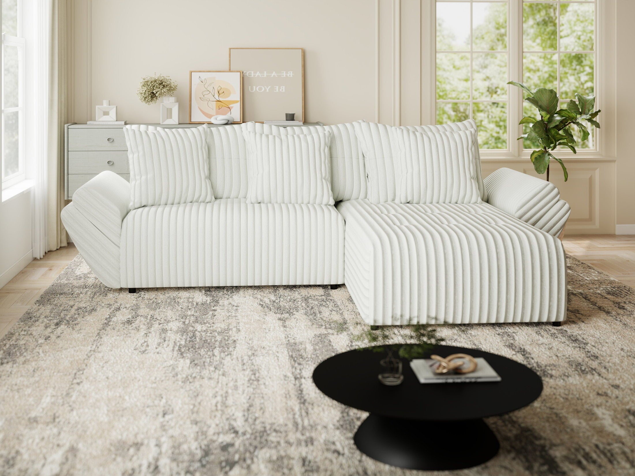 Colțar extensibil dumonde cu ladă de depozitare si sezut confortabil din spuma HR, Berlin Ambience Alb 280x185 cm II