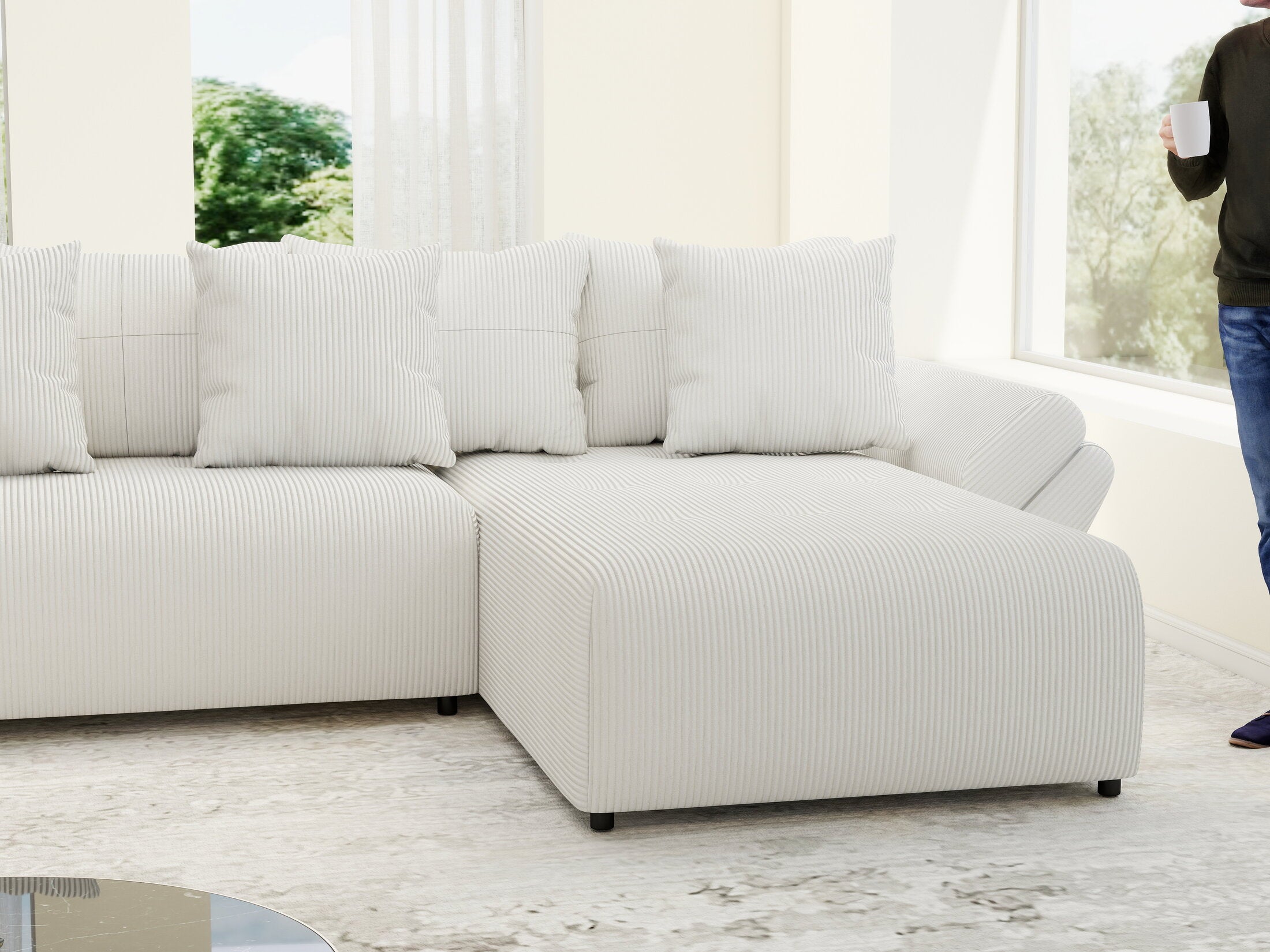 Colțar extensibil dumonde cu ladă de depozitare si sezut confortabil din spuma HR, Berlin U Zoom Grey 380x180 cm