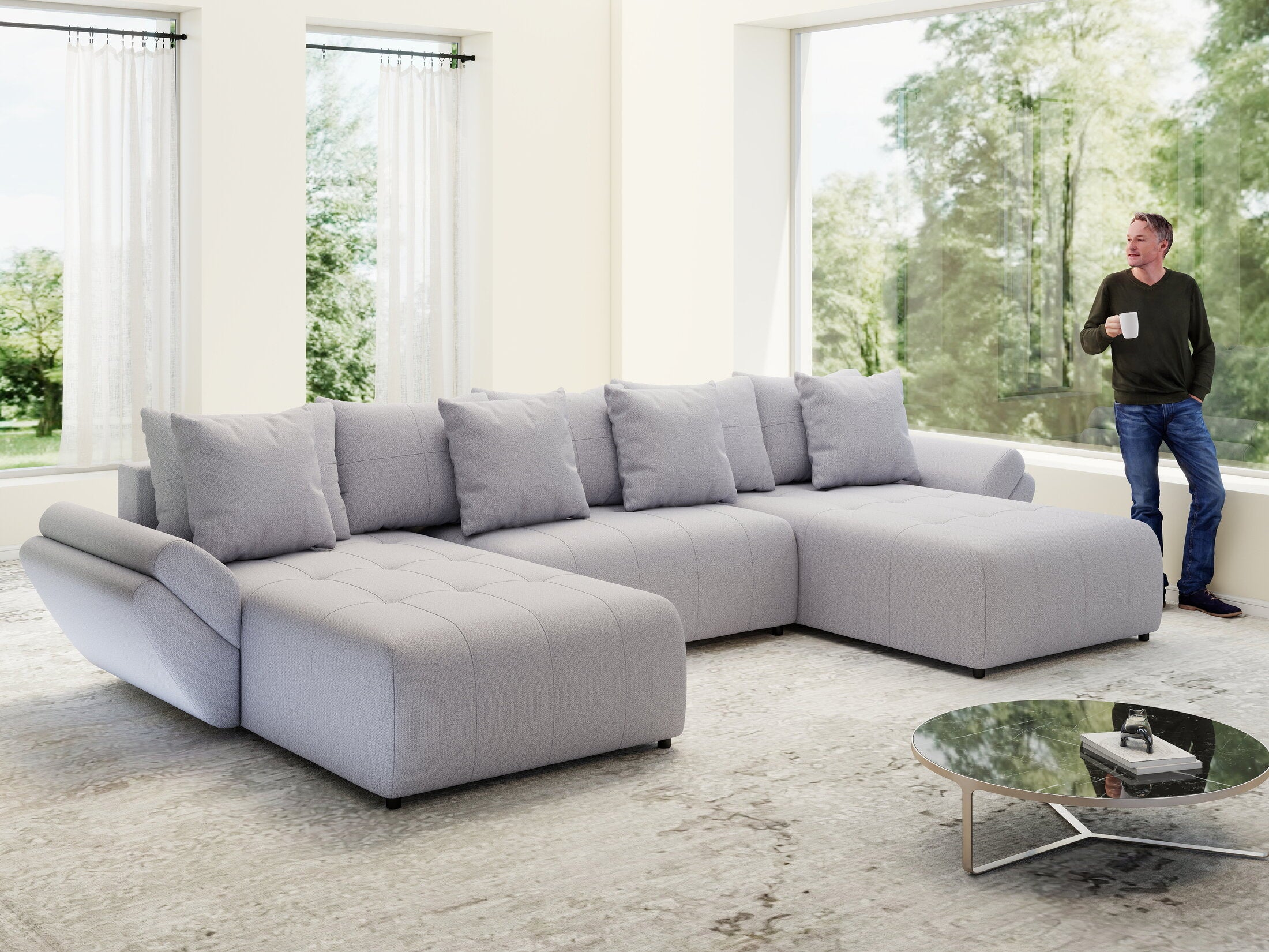 Colțar extensibil dumonde cu ladă de depozitare si sezut confortabil din spuma HR, Berlin U Enjoy Gri 380x180 cm