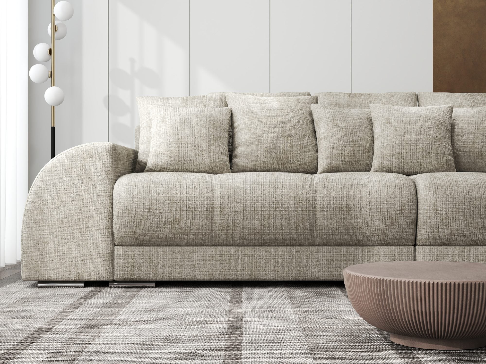 Canapea extensibilă dumonde cu 2 lăzi de depozitare si sezut confortabil din spuma high-density, Verona Cremona Bej 14 310x100 cm