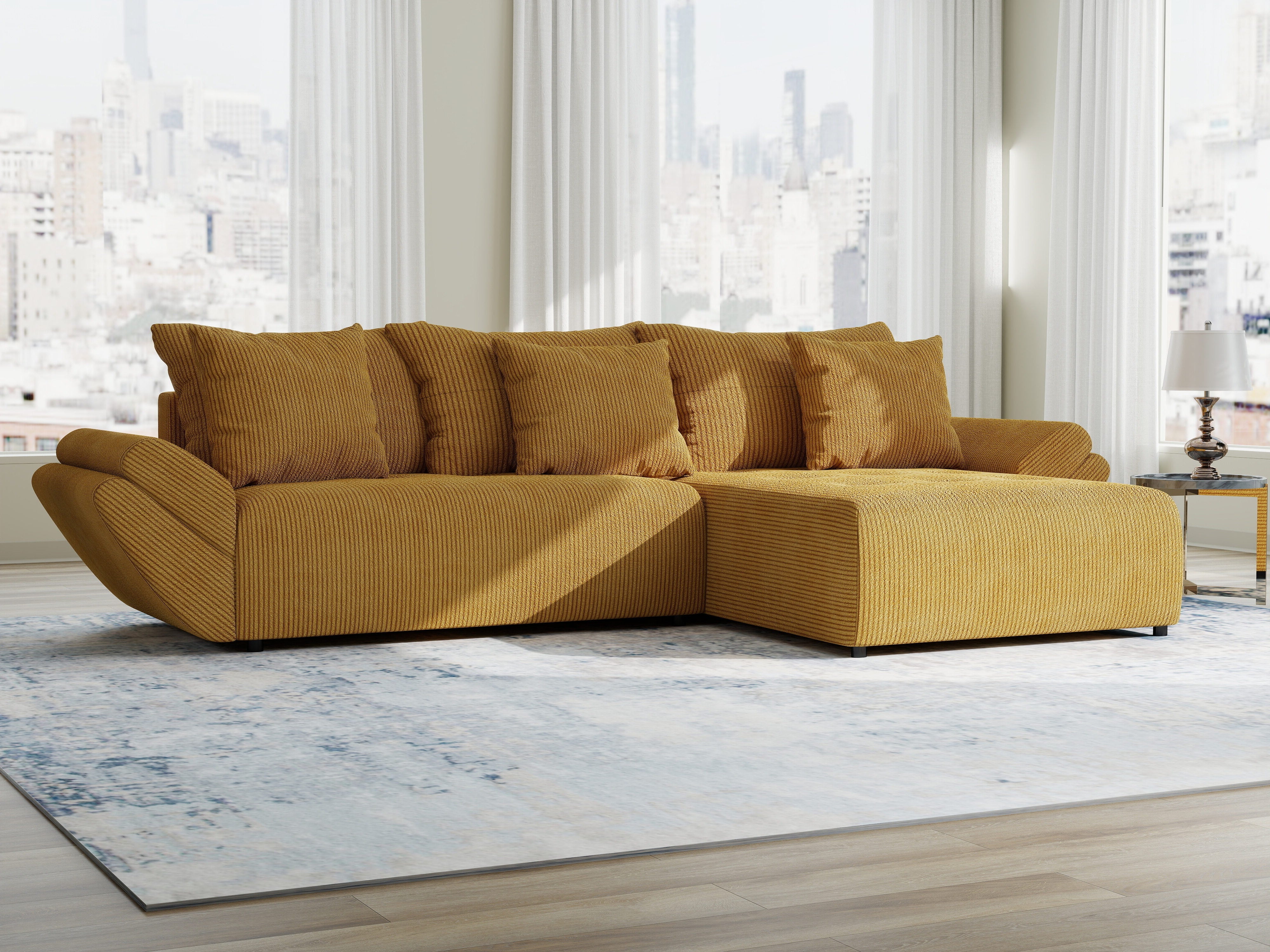 Colțar extensibil dumonde cu ladă de depozitare si sezut confortabil din spuma HR, Berlin Zoom Mustar 280x185 cm II