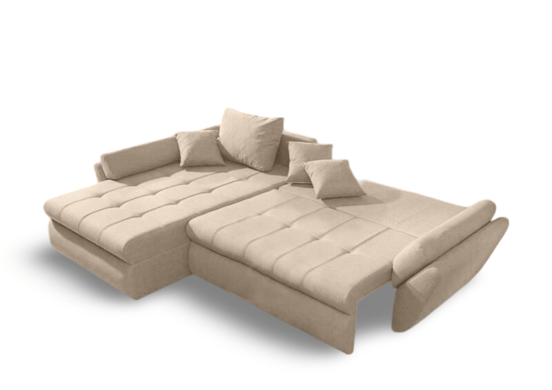 Colțar extensibil dumonde cu ladă de depozitare si sezut confortabil din spuma HR, Loana Camel 270x185 cm