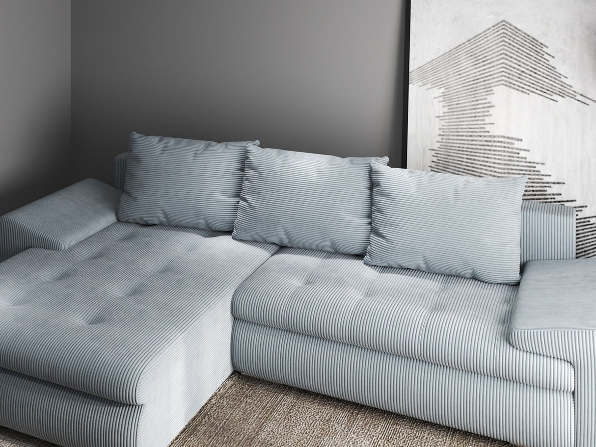 Colțar extensibil dumonde cu ladă de depozitare si sezut confortabil din spuma HR, Leonardo Zoom Gri Mint 255x193 cm