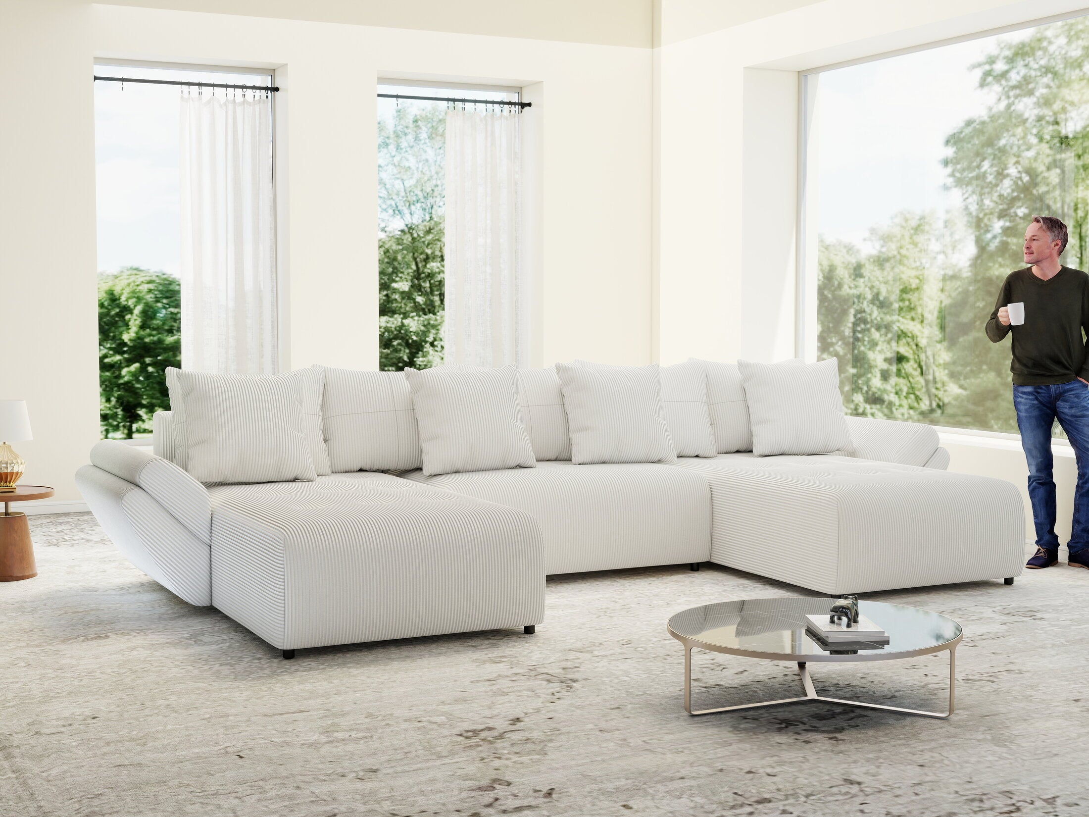 Colțar extensibil dumonde cu ladă de depozitare si sezut confortabil din spuma HR, Berlin U Zoom Grey 380x180 cm