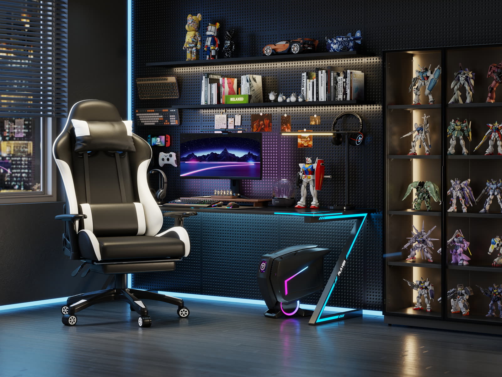 Scaun gaming Dumonde RAVEN X, mecanism multifuncțional, ecopiele, suport picioare, negru