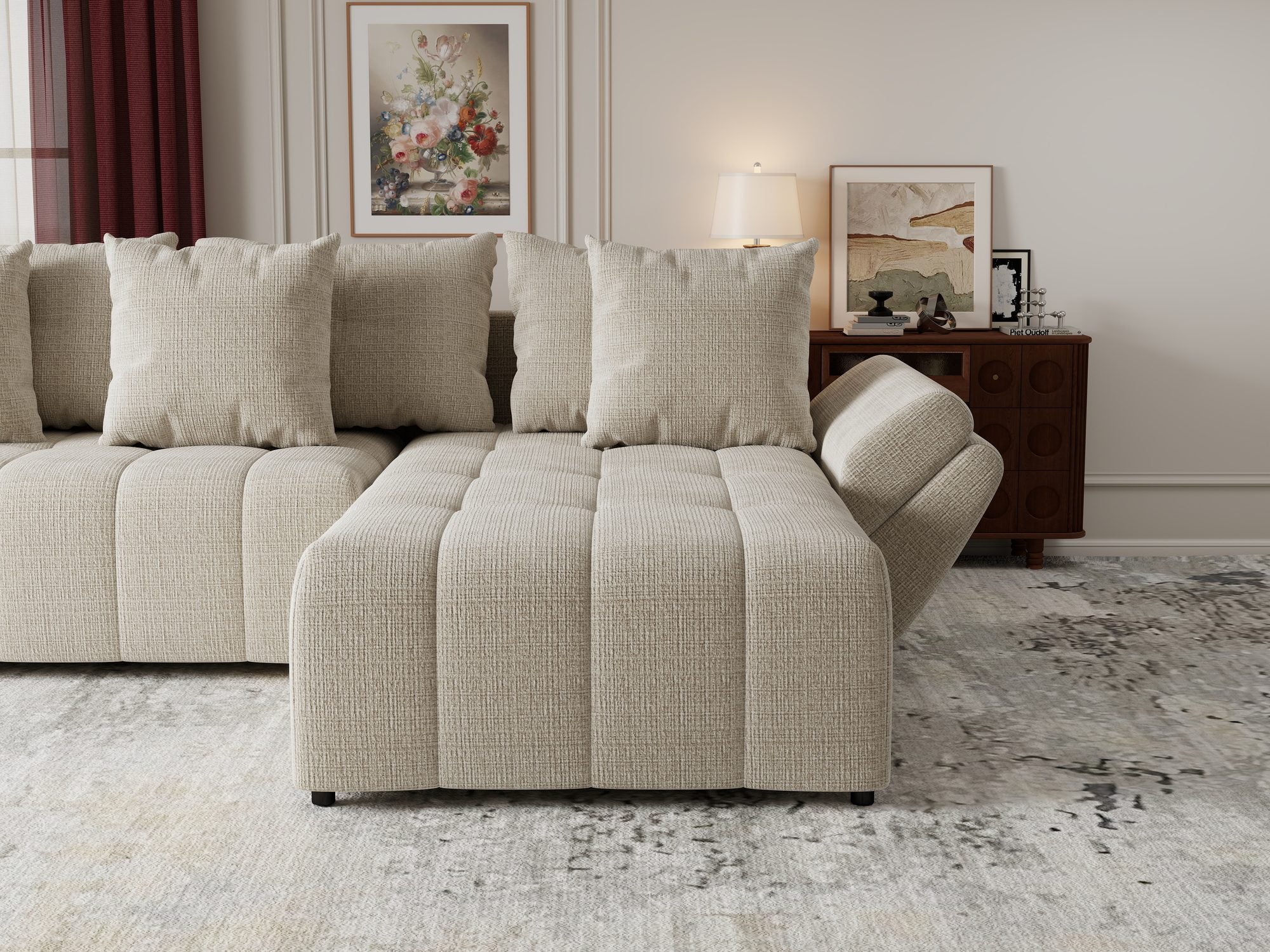 Colțar extensibil dumonde cu ladă de depozitare si sezut confortabil din spuma high-density, Berlin Cremona Gri Deschis 02 II 280x185 cm