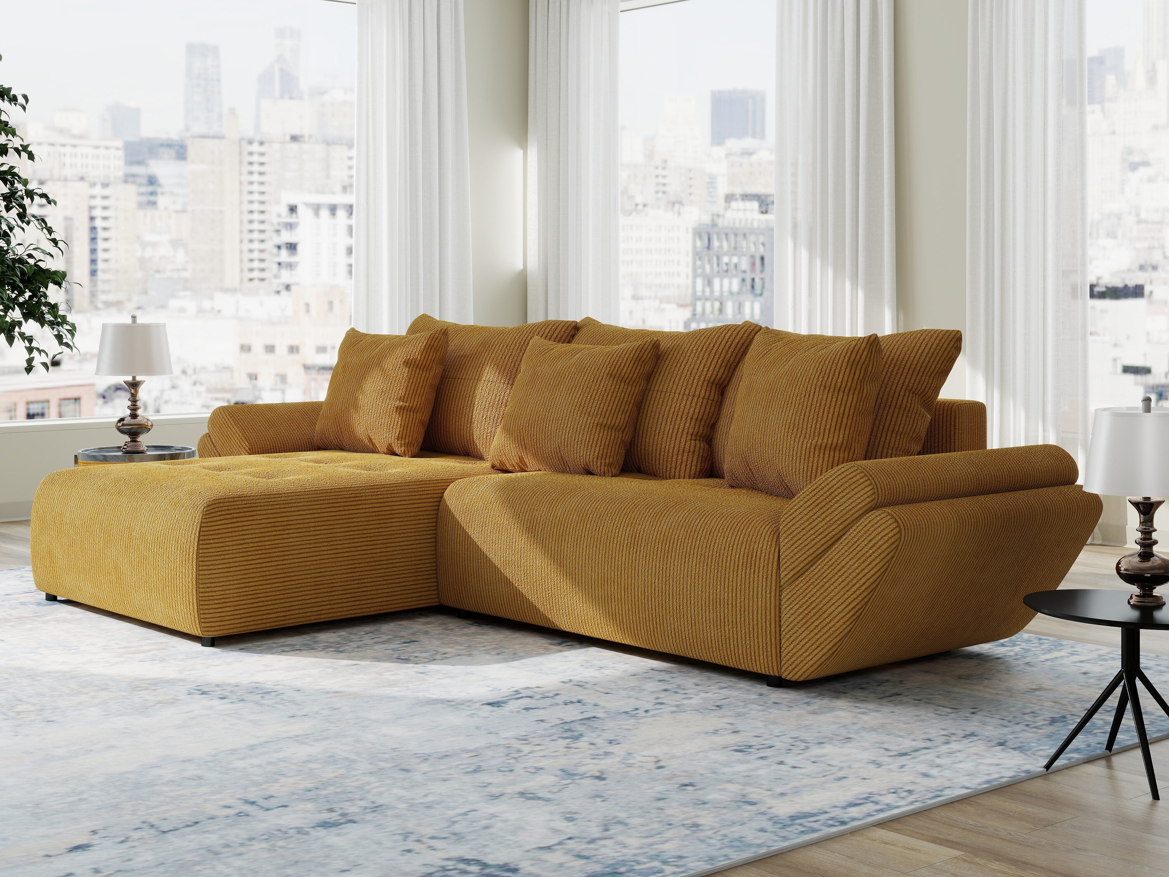 Colțar extensibil dumonde cu ladă de depozitare si sezut confortabil din spuma HR, Berlin Zoom Mustrar 280x185 cm