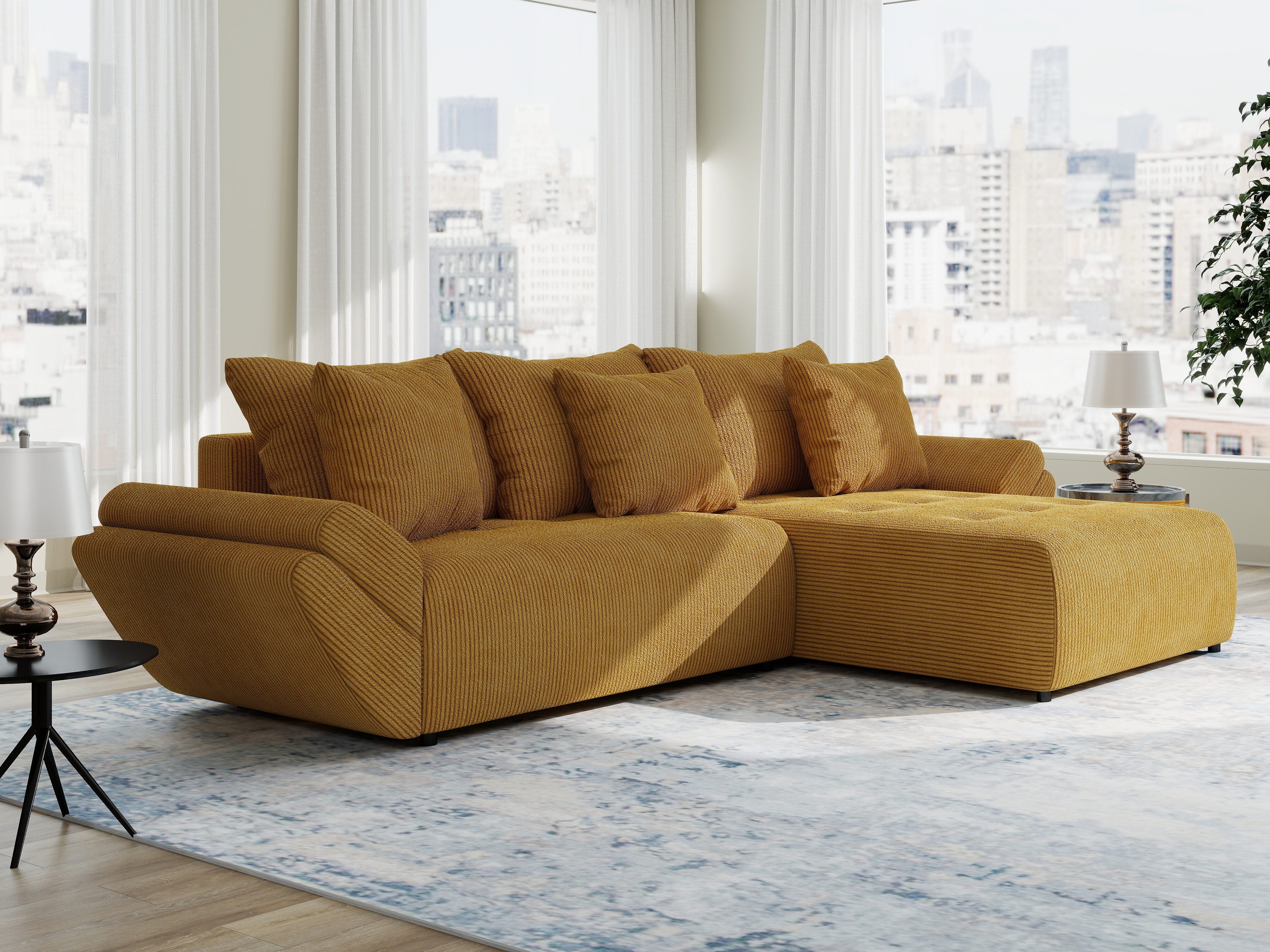 Colțar extensibil dumonde cu ladă de depozitare si sezut confortabil din spuma HR, Berlin Zoom Mustar 280x185 cm II