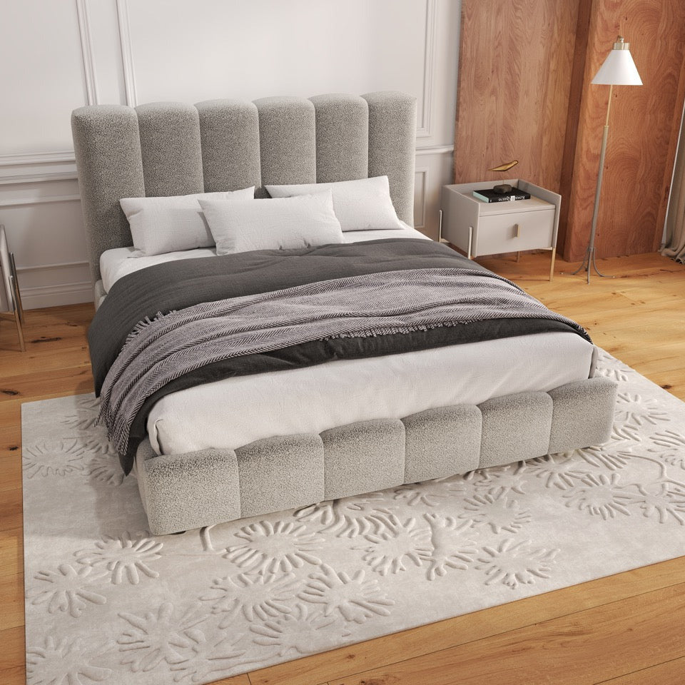 Pat dormitor dumonde, tapitat gri, Milano 140x200 cm, somiera rabatabila inclusa, spatiu depozitare