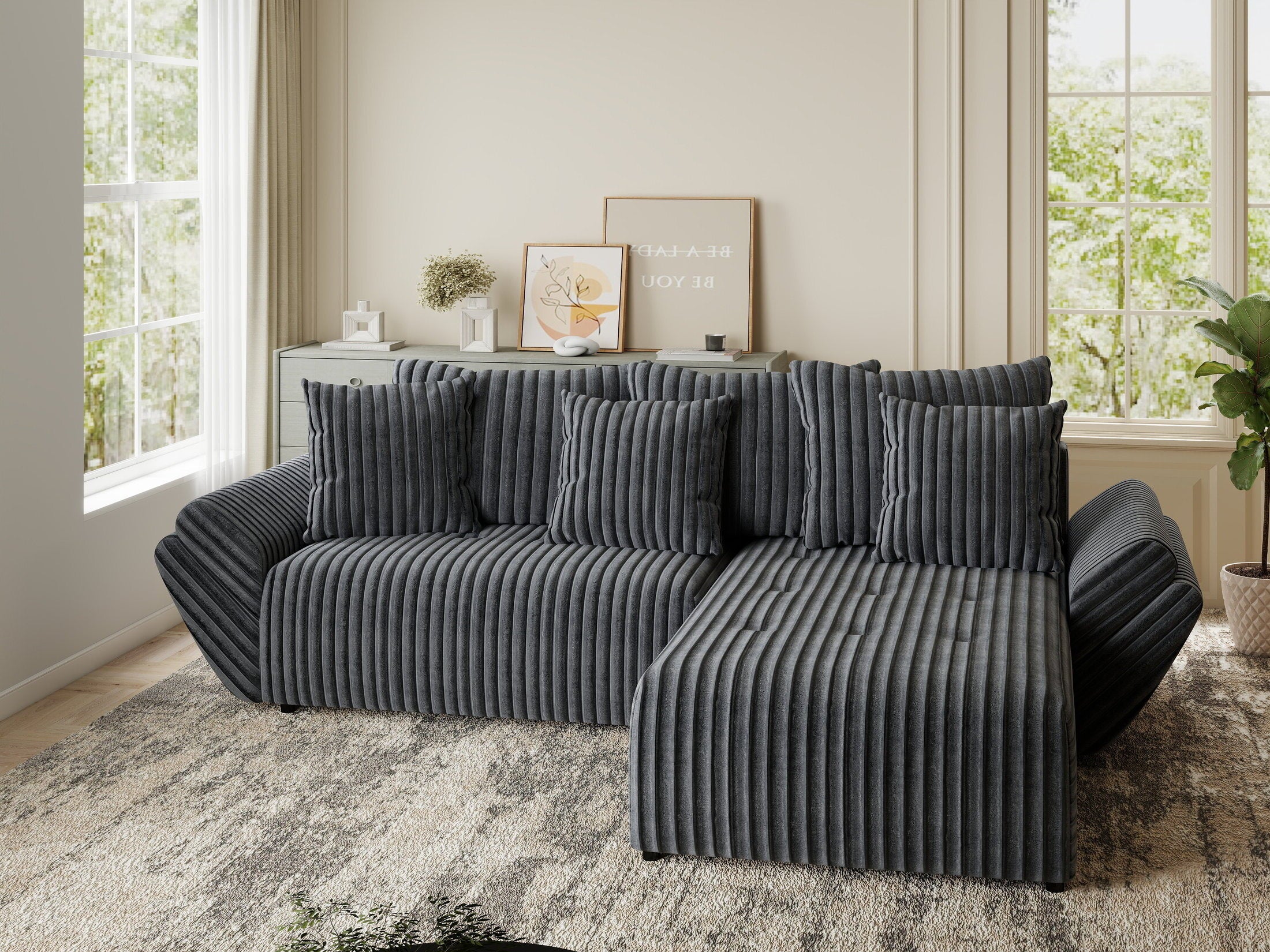 Colțar extensibil dumonde cu ladă de depozitare si sezut confortabil din spuma HR, Berlin Ambience Gri 280x185 cm II