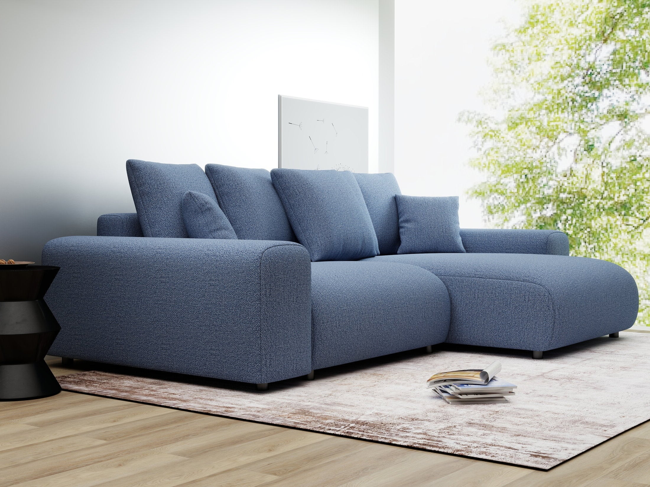 Colțar extensibil dumonde cu ladă de depozitare și șezut confortabil din spumă HR, Luma Enjoy Albastru 255x168 cm II