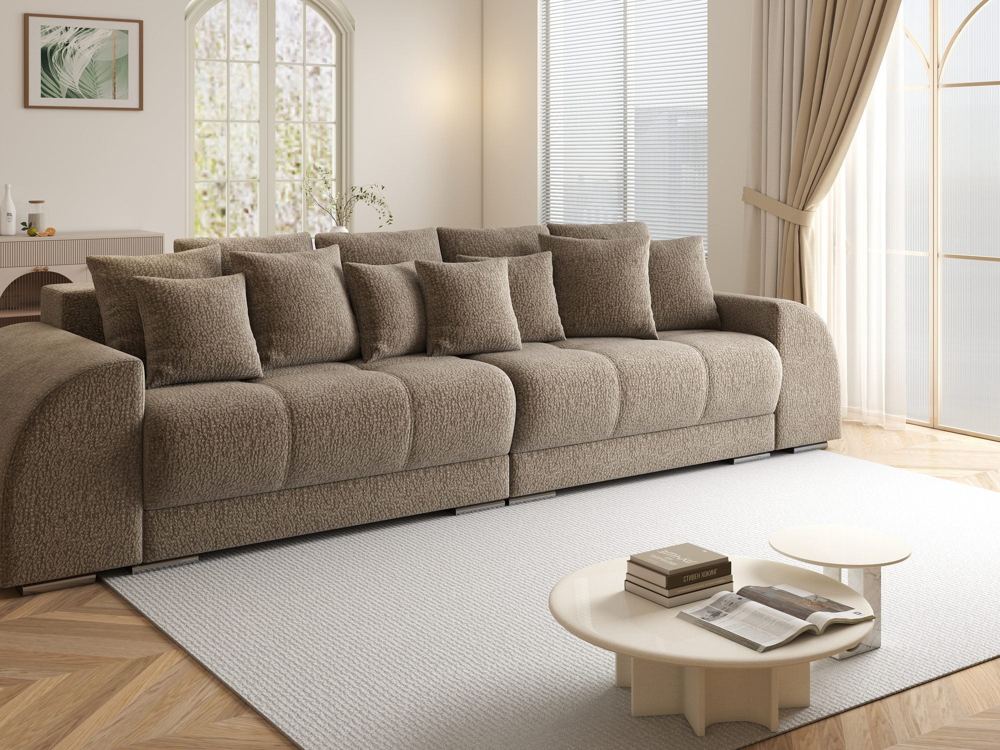 Canapea extensibilă dumonde cu 2 lăzi de depozitare si sezut confortabil din spuma high-density, Verona Jaguar Maro Cappuccino 8 310x100 cm