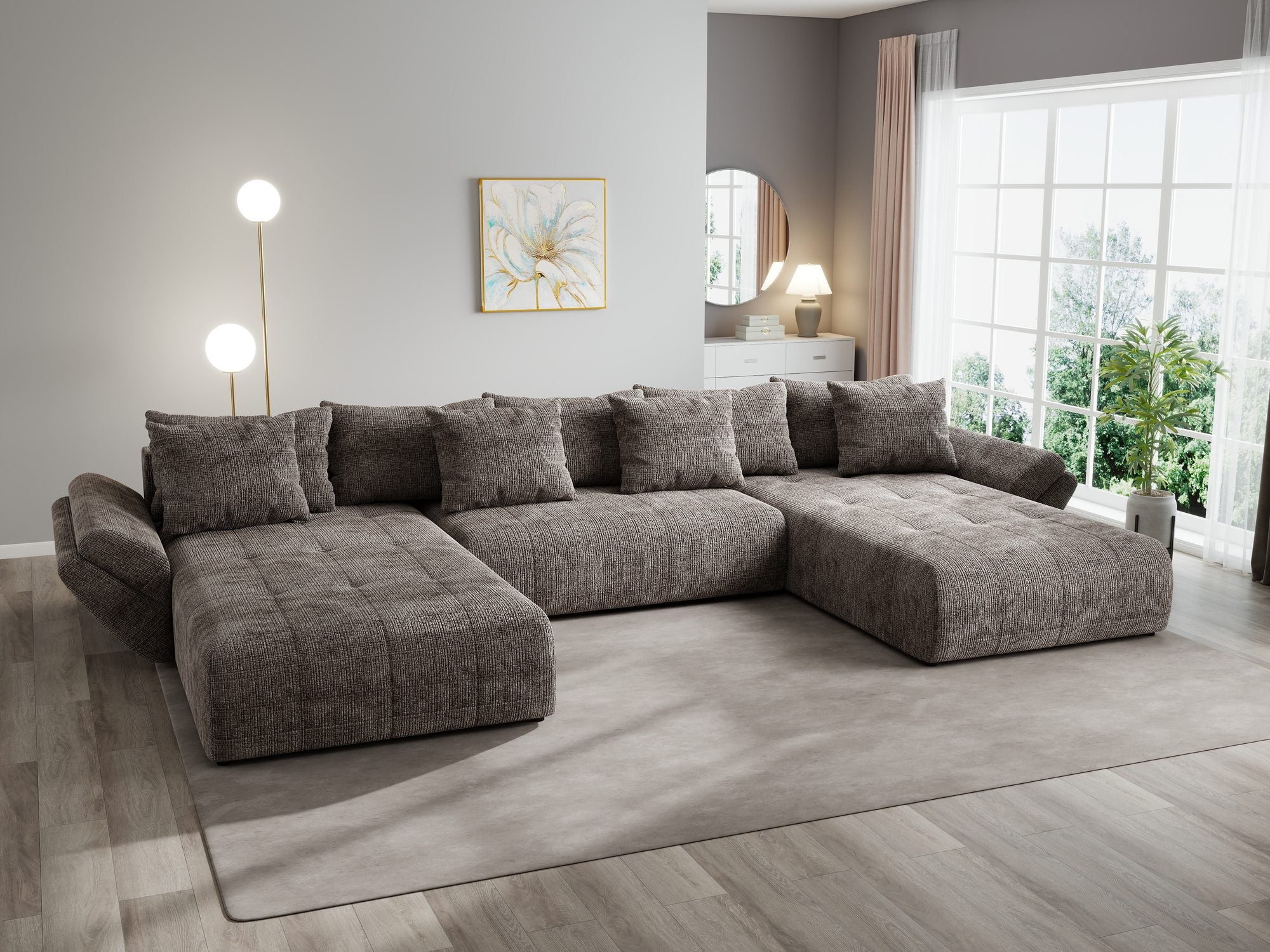 Colțar extensibil dumonde cu ladă de depozitare si sezut confortabil din spuma high-density, Berlin U Cremona Maro-bej 24 380x180 cm