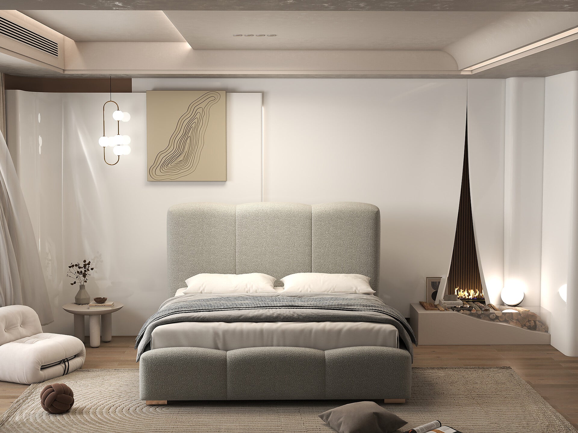 Pat dormitor dumonde, tapitat gri, Havana 160x200 cm, somiera rabatabila inclusa, spatiu depozitare