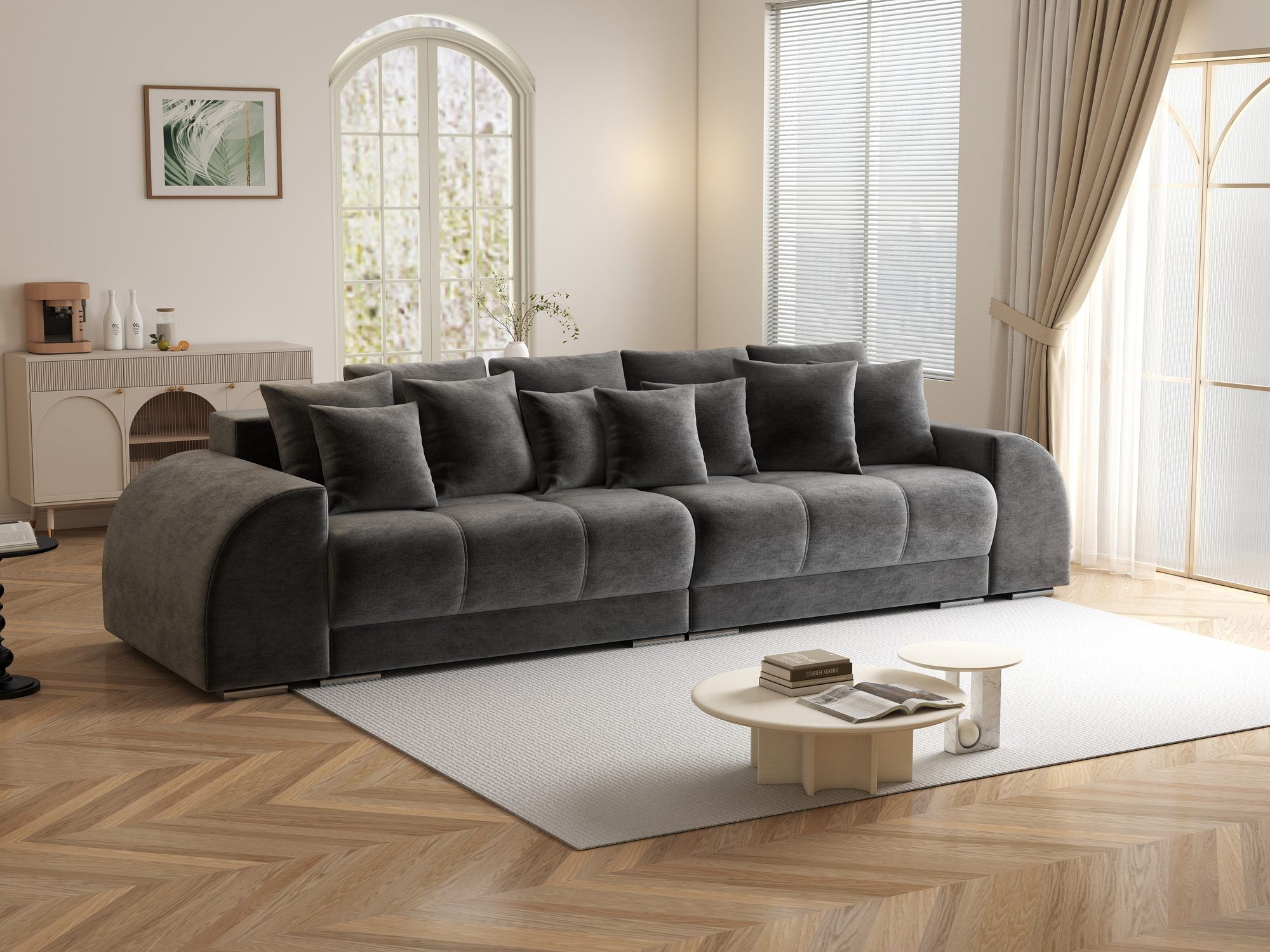 Canapea extensibilă dumonde cu 2 lăzi de depozitare si sezut confortabil din spuma high-density, Verona Monolith Gri Antracit 97 310x100 cm