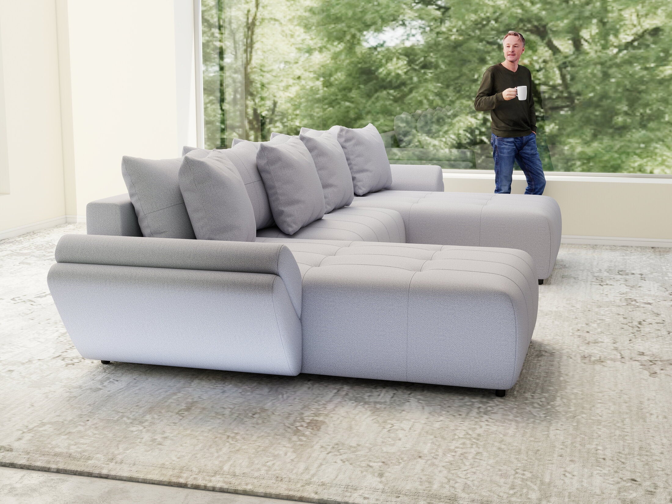 Colțar extensibil dumonde cu ladă de depozitare si sezut confortabil din spuma HR, Berlin U Enjoy Gri 380x180 cm