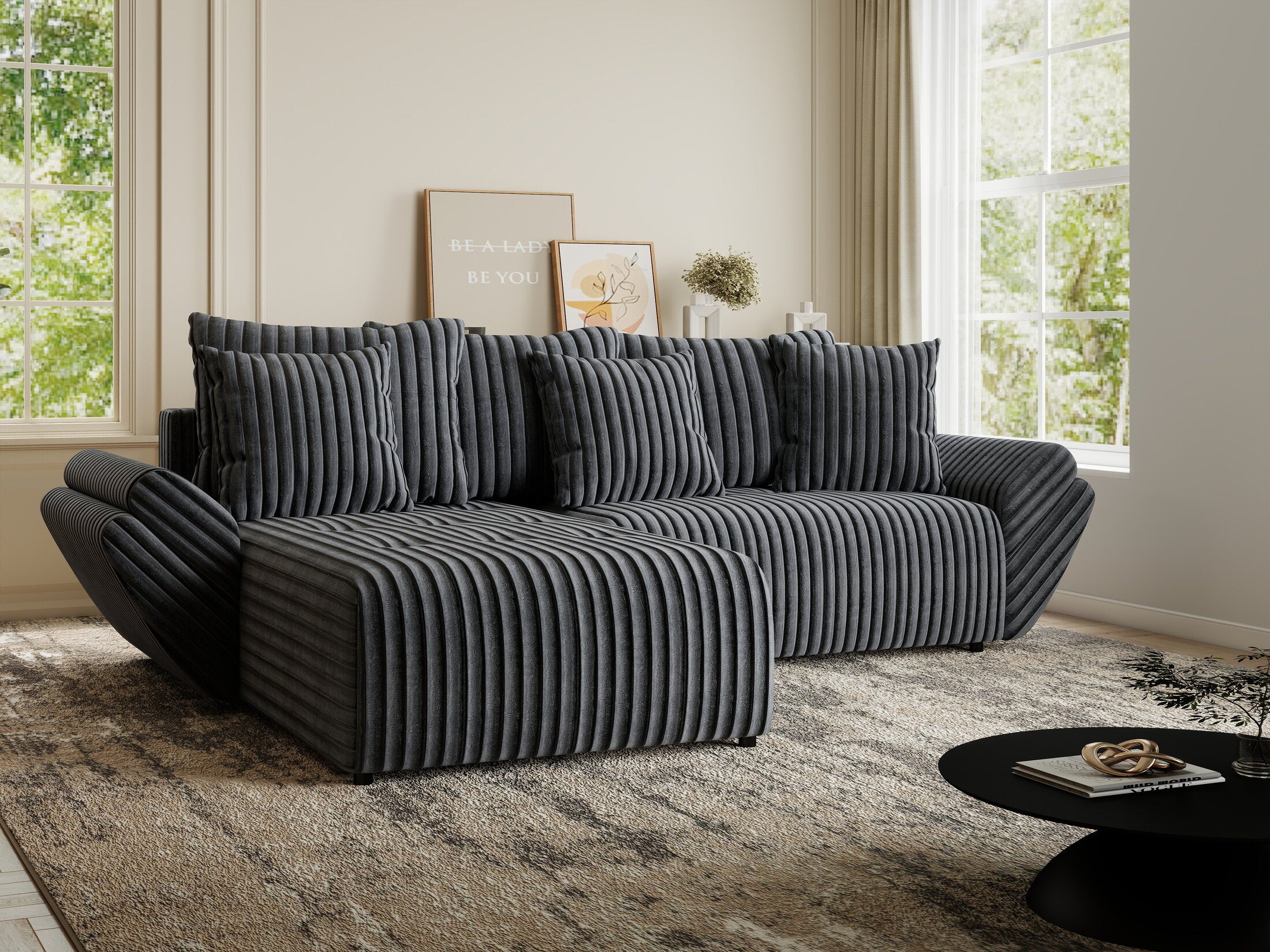 Colțar extensibil dumonde cu ladă de depozitare si sezut confortabil din spuma HR, Berlin Ambience Gri 280x185 cm