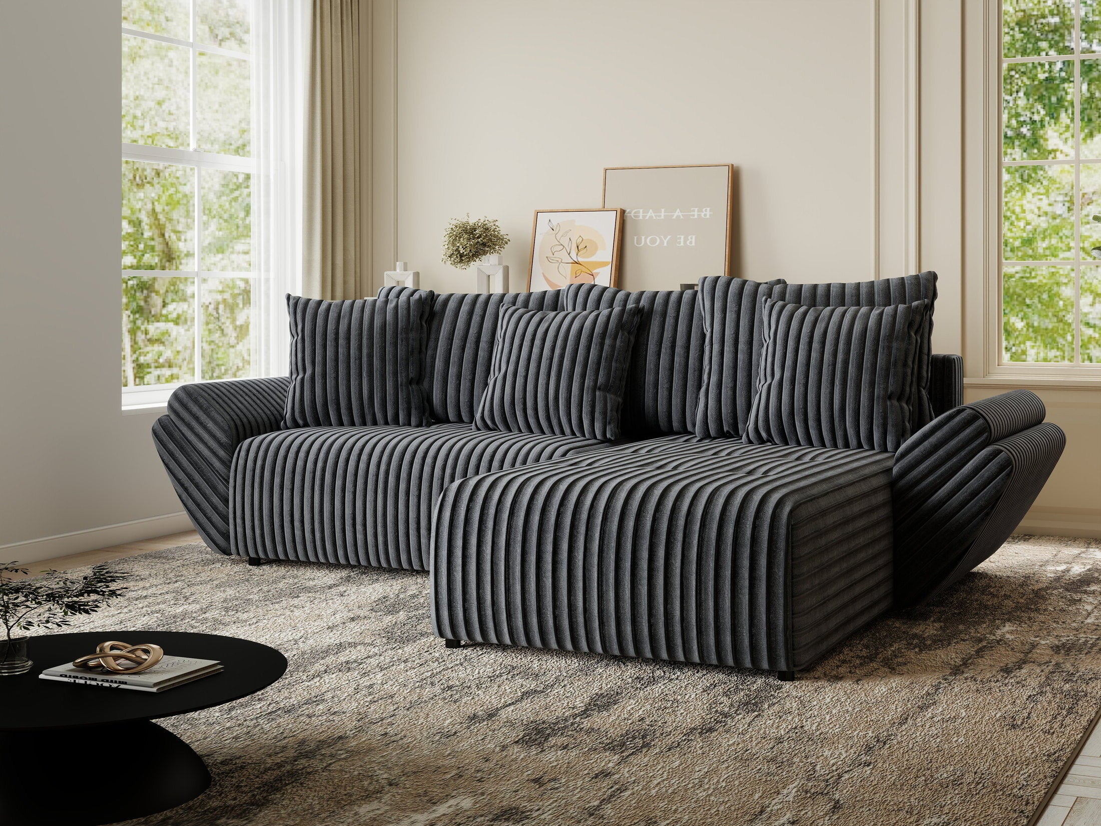 Colțar extensibil dumonde cu ladă de depozitare si sezut confortabil din spuma HR, Berlin Ambience Gri 280x185 cm II