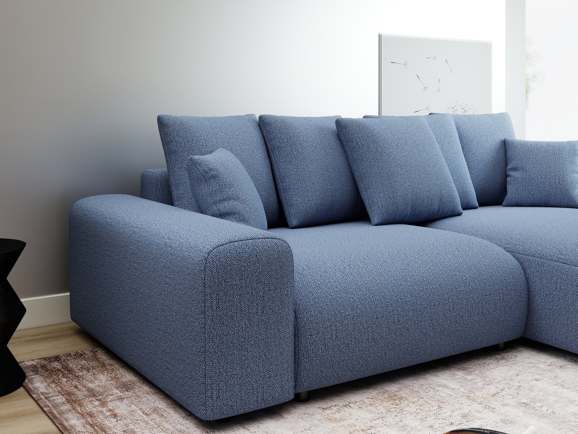 Colțar extensibil dumonde cu ladă de depozitare și șezut confortabil din spumă HR, Luma Enjoy Albastru 255x168 cm II