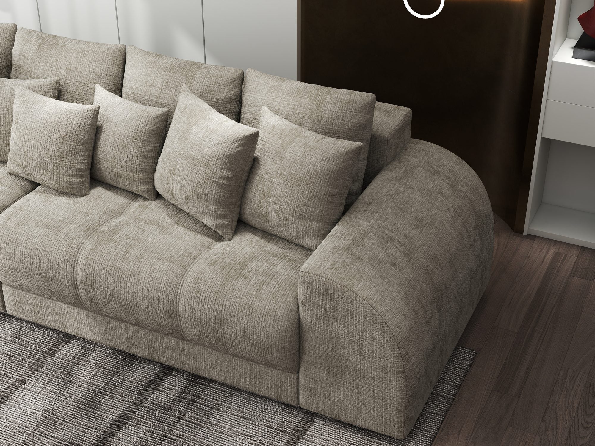 Canapea extensibilă dumonde cu 2 lăzi de depozitare si sezut confortabil din spuma high-density, Verona Cremona Bej 14 310x100 cm