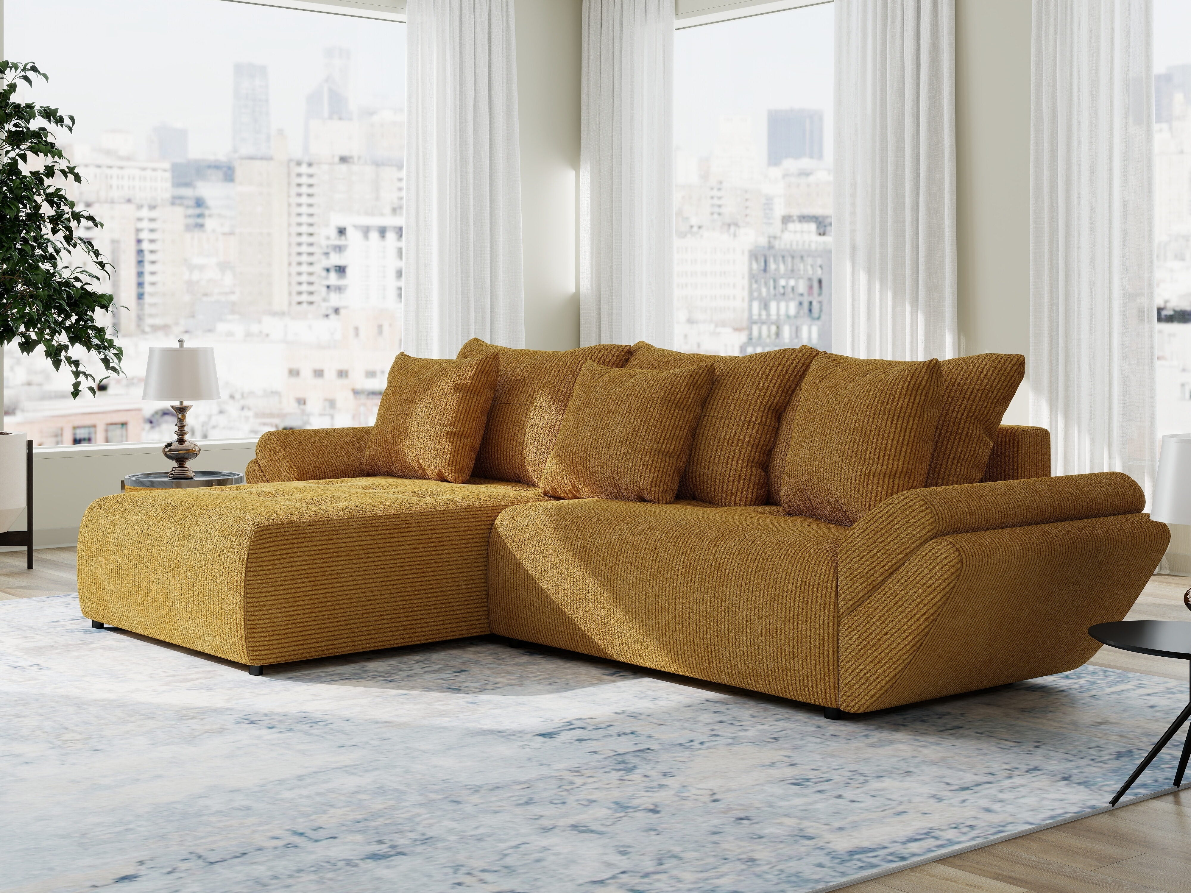 Colțar extensibil dumonde cu ladă de depozitare si sezut confortabil din spuma HR, Berlin Zoom Mustrar 280x185 cm