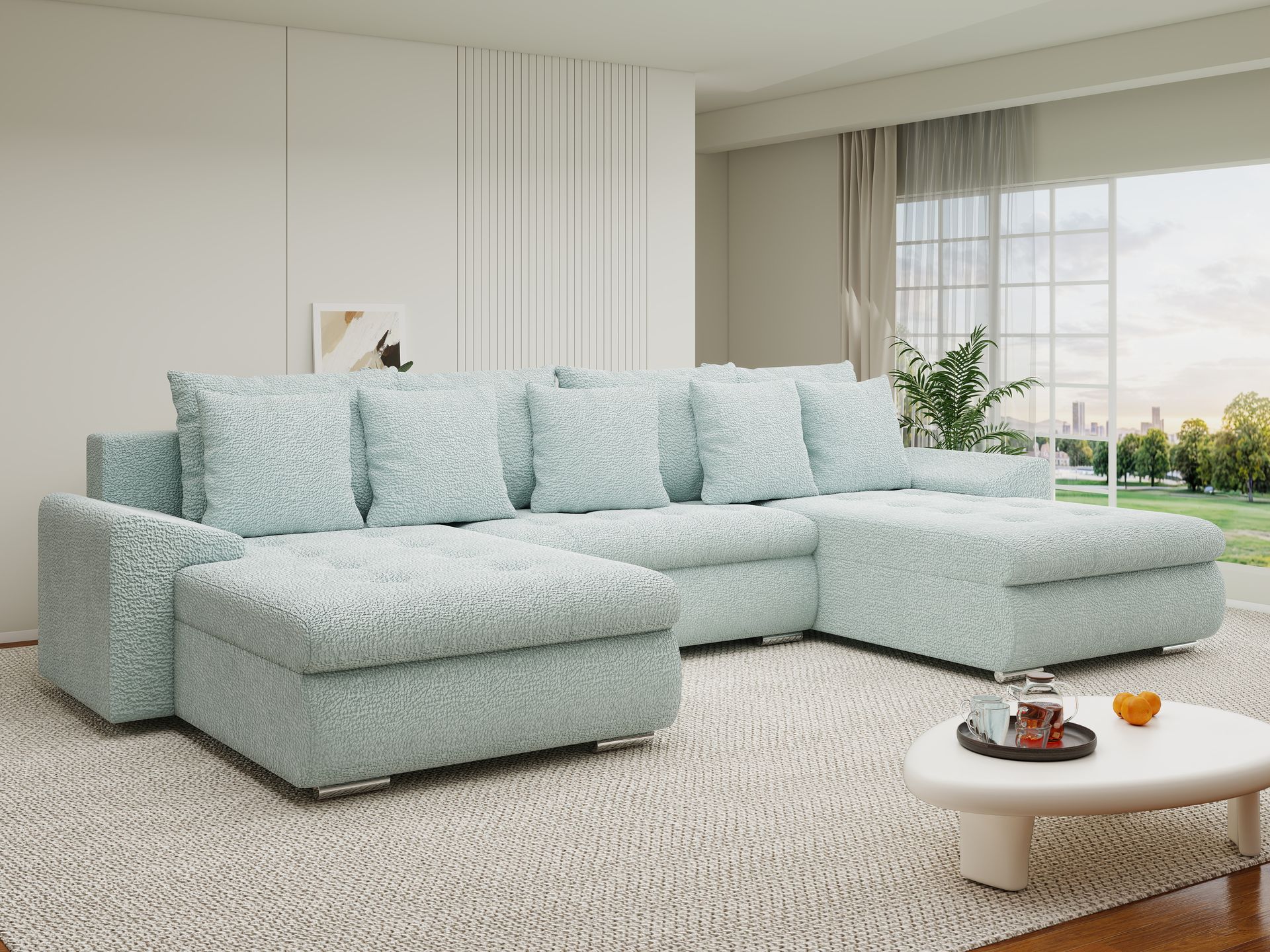 Colțar extensibil dumonde cu ladă de depozitare si sezut confortabil din spuma high-density, Leonardo U Jaguar Verde Mint 16 360x185 cm
