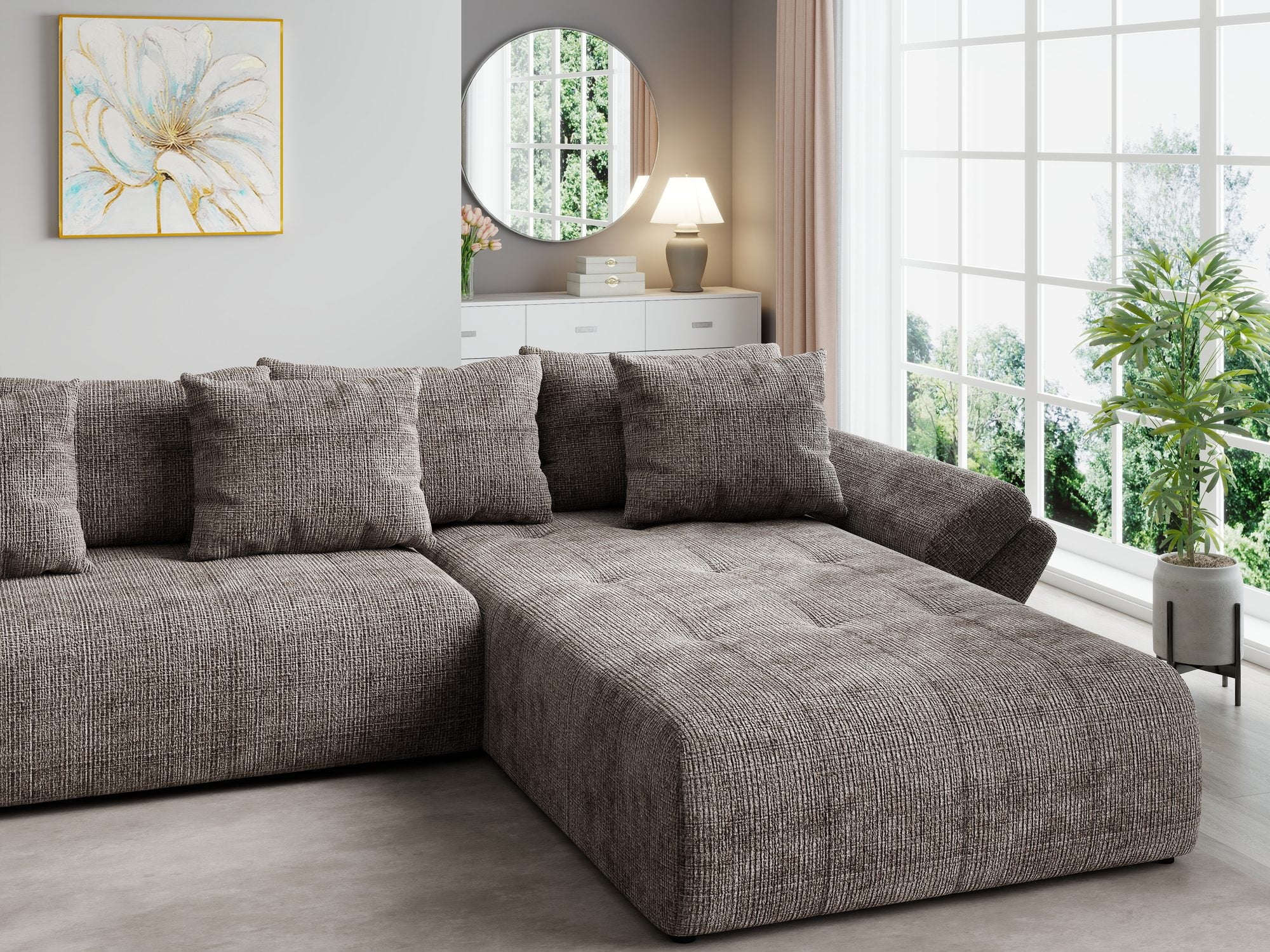 Colțar extensibil dumonde cu ladă de depozitare si sezut confortabil din spuma high-density, Berlin U Cremona Maro-bej 24 380x180 cm