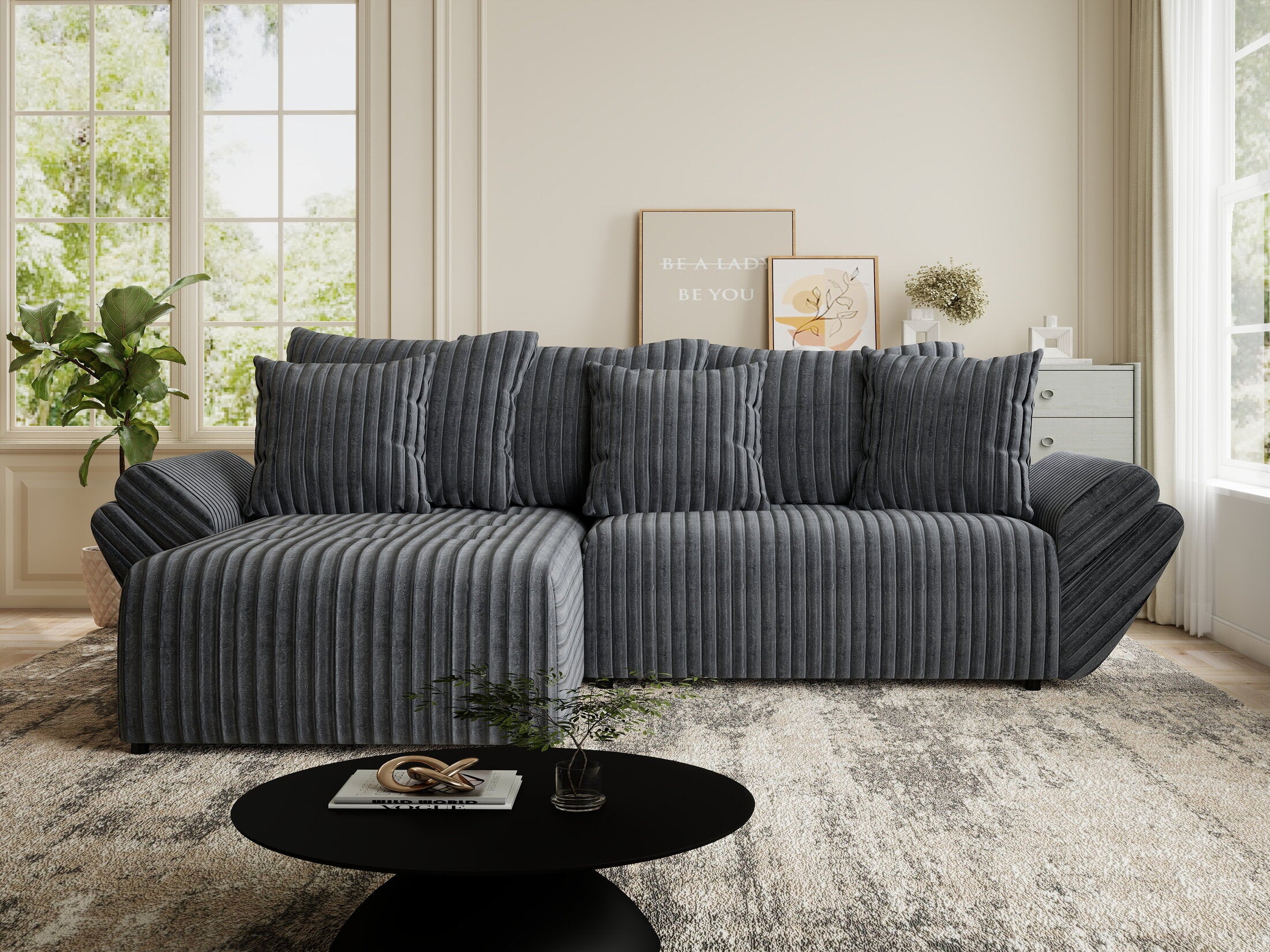 Colțar extensibil dumonde cu ladă de depozitare si sezut confortabil din spuma HR, Berlin Ambience Gri 280x185 cm