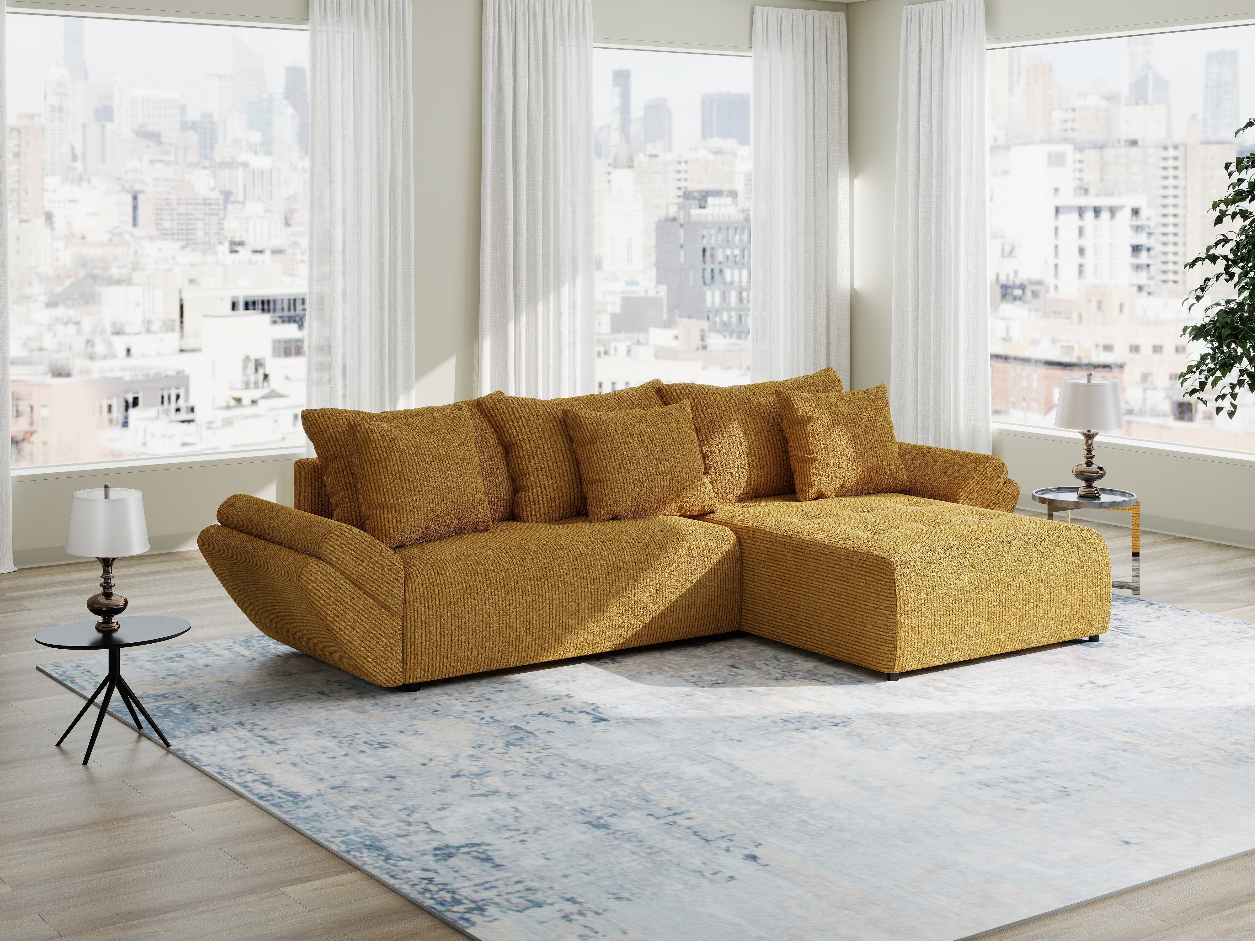 Colțar extensibil dumonde cu ladă de depozitare si sezut confortabil din spuma HR, Berlin Zoom Mustar 280x185 cm II