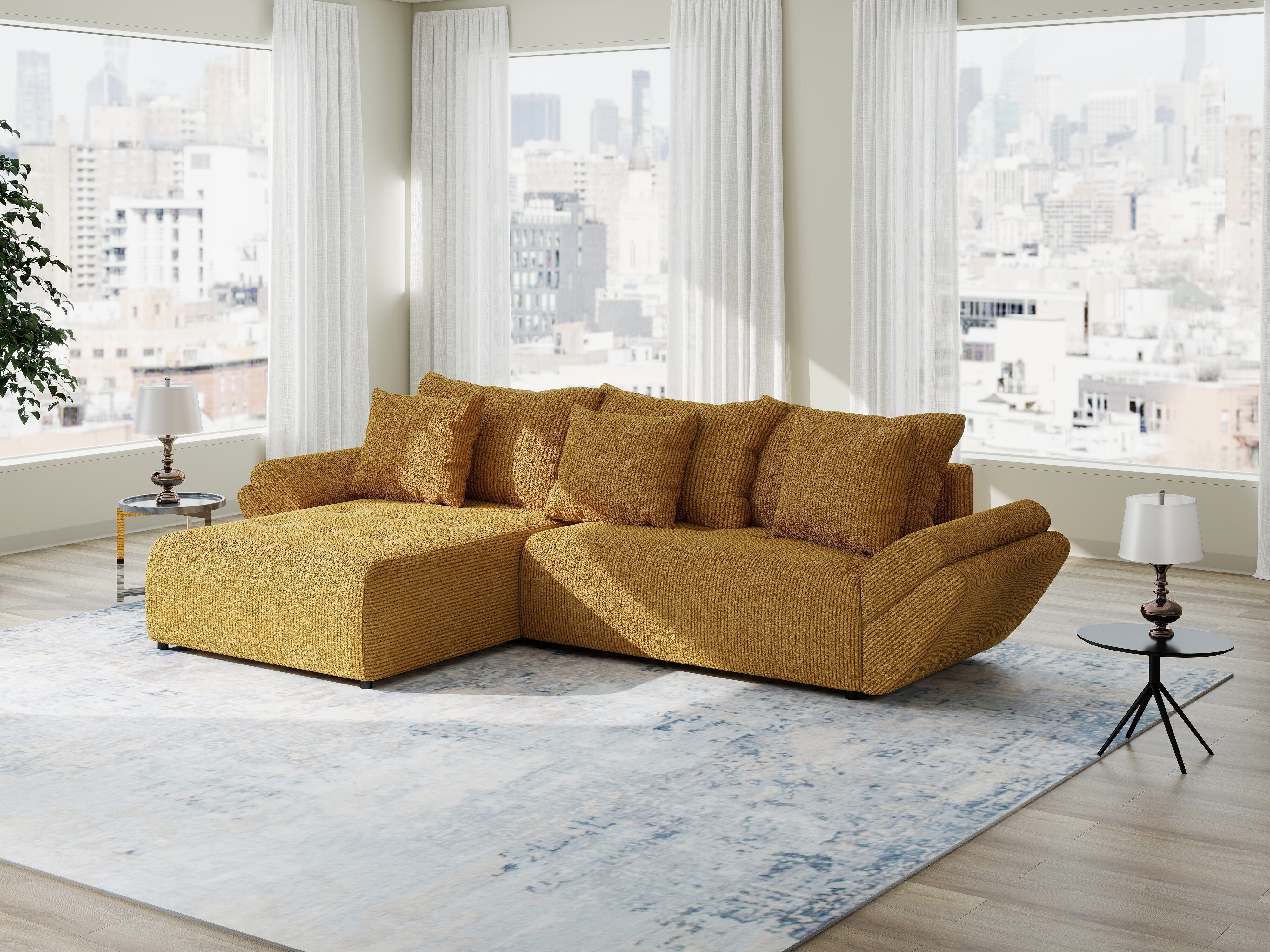 Colțar extensibil dumonde cu ladă de depozitare si sezut confortabil din spuma HR, Berlin Zoom Mustrar 280x185 cm