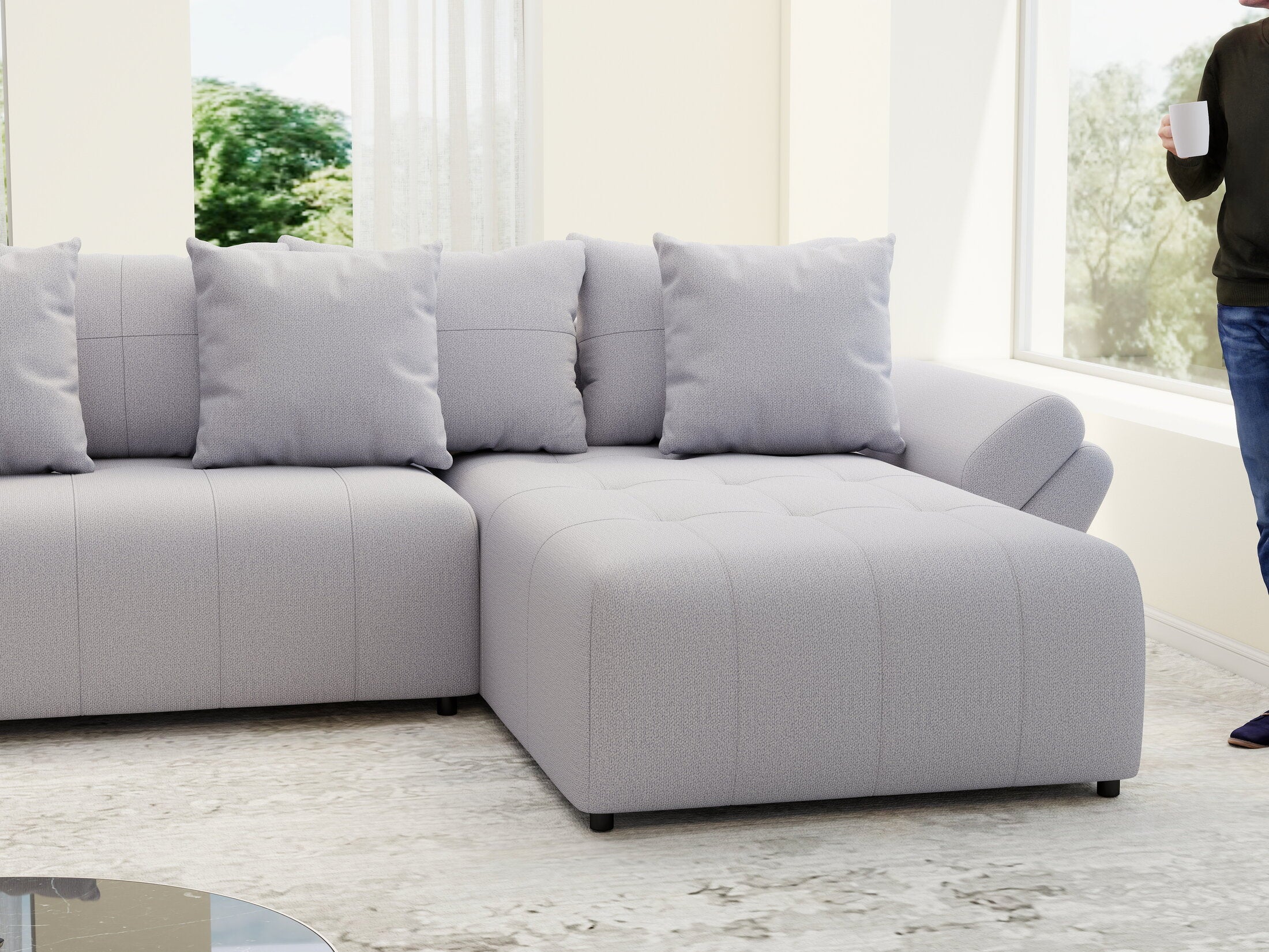 Colțar extensibil dumonde cu ladă de depozitare si sezut confortabil din spuma HR, Berlin U Enjoy Gri 380x180 cm